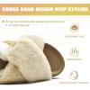 imageKuaiLu Womens Fuzzy Criss Cross Band Platform Slippers Arch Support Furry Faux Fur Ladies Open Toe Cozy Soft Plush Fleece Comfy House Shoes SandalsBeige