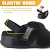 imageKuaiLu Womens Fuzzy Criss Cross Band Platform Slippers Arch Support Furry Faux Fur Ladies Open Toe Cozy Soft Plush Fleece Comfy House Shoes SandalsPlush Black