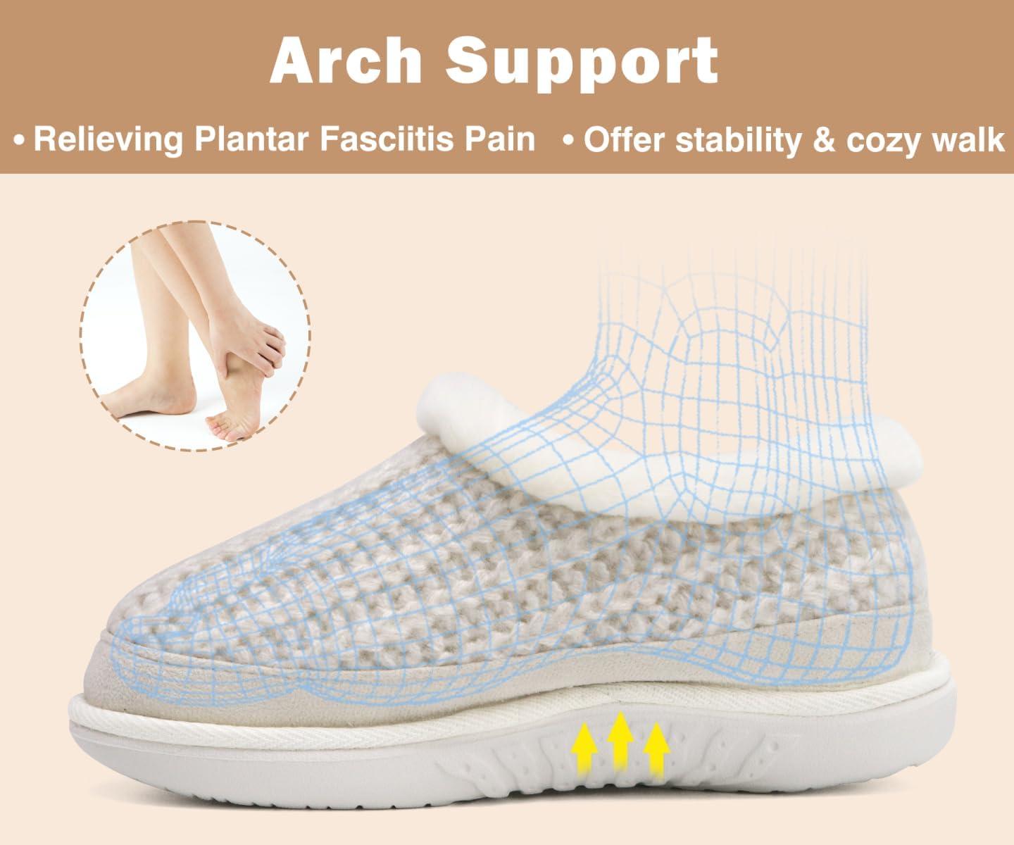 imageKuaiLu House Slippers for Women Comfortable Memory Foam Plaid Slipper Ladies Warm Fuzzy Plush Fur Lined Winter Home Shoes Orthotic Plantar Fasciitis Arch Support Indoor OutdoorWhitego One Size Up