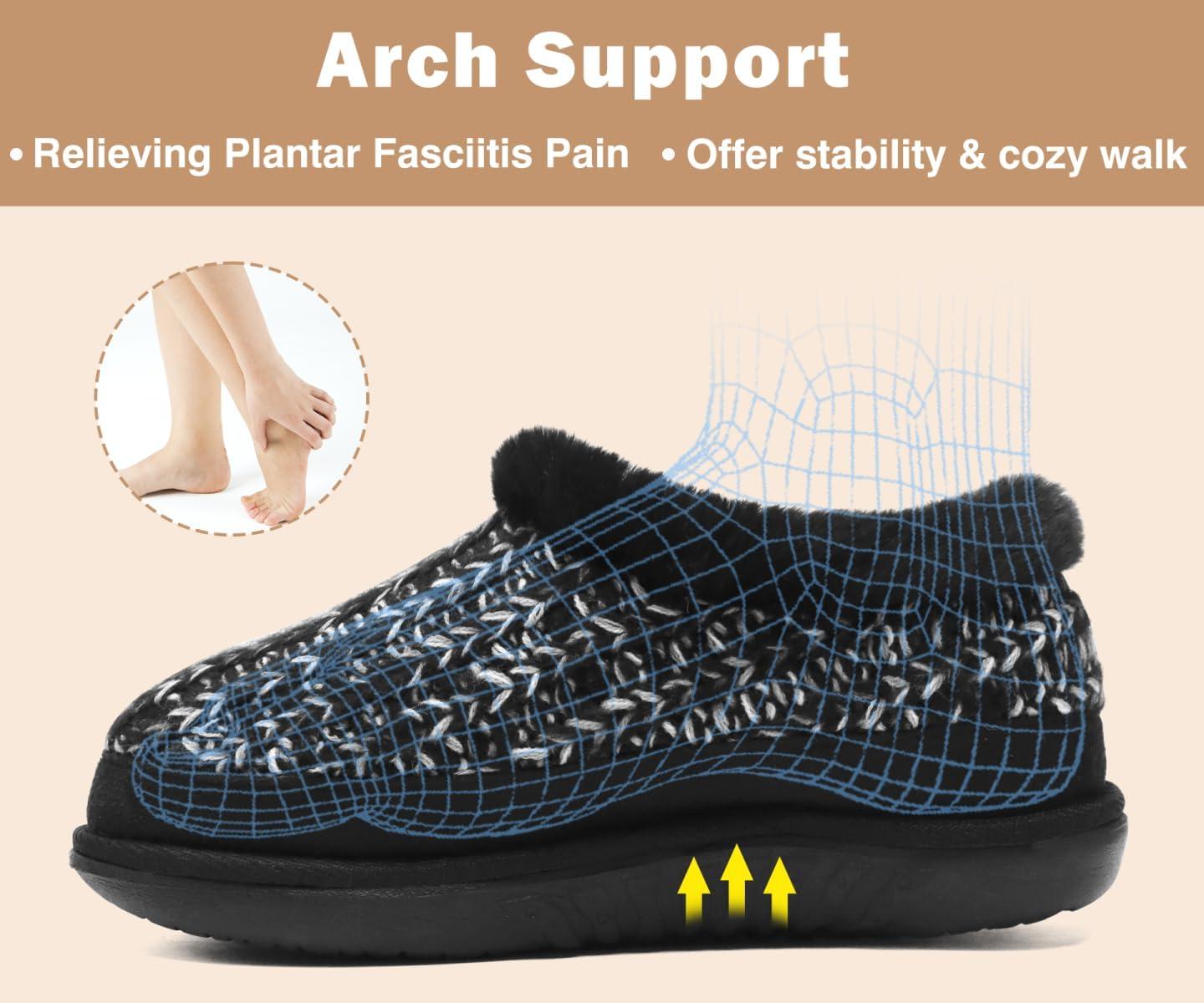 imageKuaiLu House Slippers for Women Comfortable Memory Foam Plaid Slipper Ladies Warm Fuzzy Plush Fur Lined Winter Home Shoes Orthotic Plantar Fasciitis Arch Support Indoor OutdoorBlackgo One Size Up