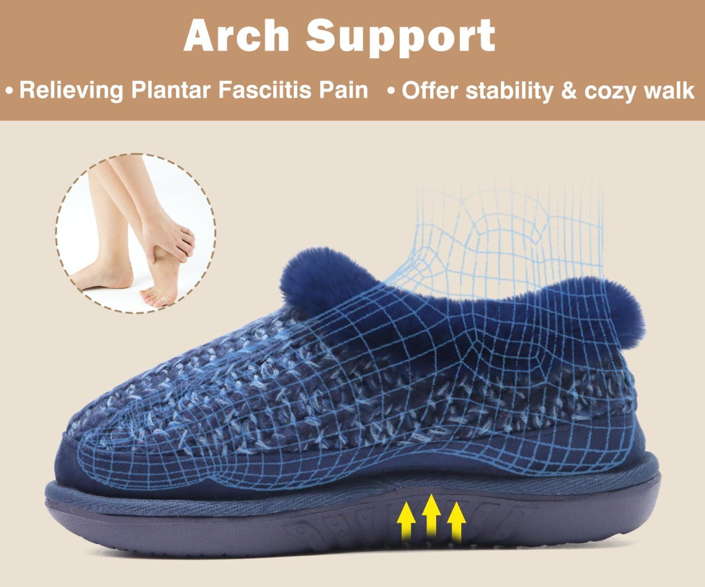 imageKuaiLu House Slippers for Women Comfortable Memory Foam Plaid Slipper Ladies Warm Fuzzy Plush Fur Lined Winter Home Shoes Orthotic Plantar Fasciitis Arch Support Indoor OutdoorBluego One Size Up