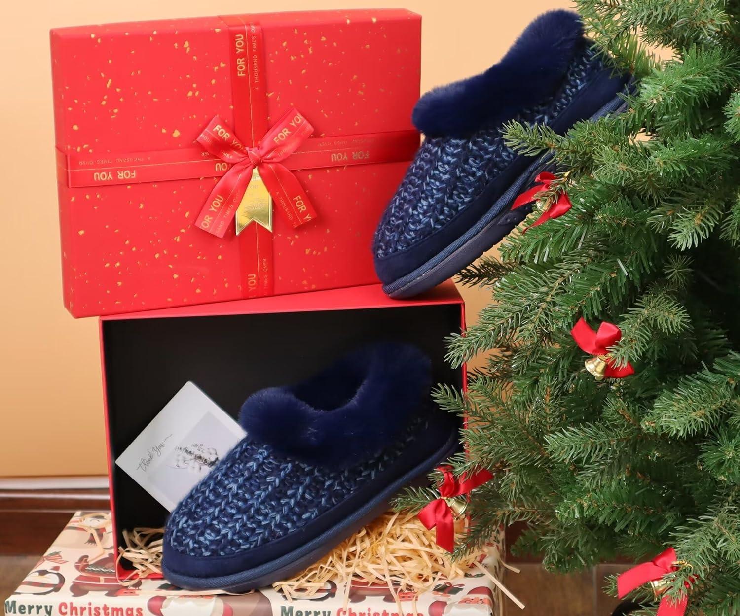 imageKuaiLu House Slippers for Women Comfortable Memory Foam Plaid Slipper Ladies Warm Fuzzy Plush Fur Lined Winter Home Shoes Orthotic Plantar Fasciitis Arch Support Indoor OutdoorBluego One Size Up