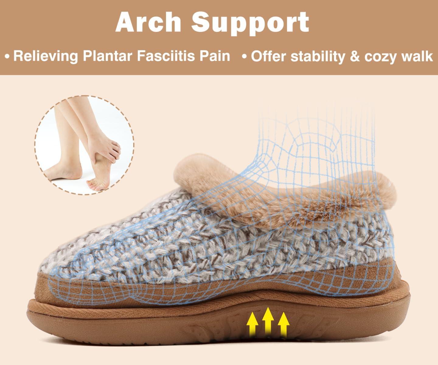 imageKuaiLu House Slippers for Women Comfortable Memory Foam Plaid Slipper Ladies Warm Fuzzy Plush Fur Lined Winter Home Shoes Orthotic Plantar Fasciitis Arch Support Indoor OutdoorBrowngo One Size Up