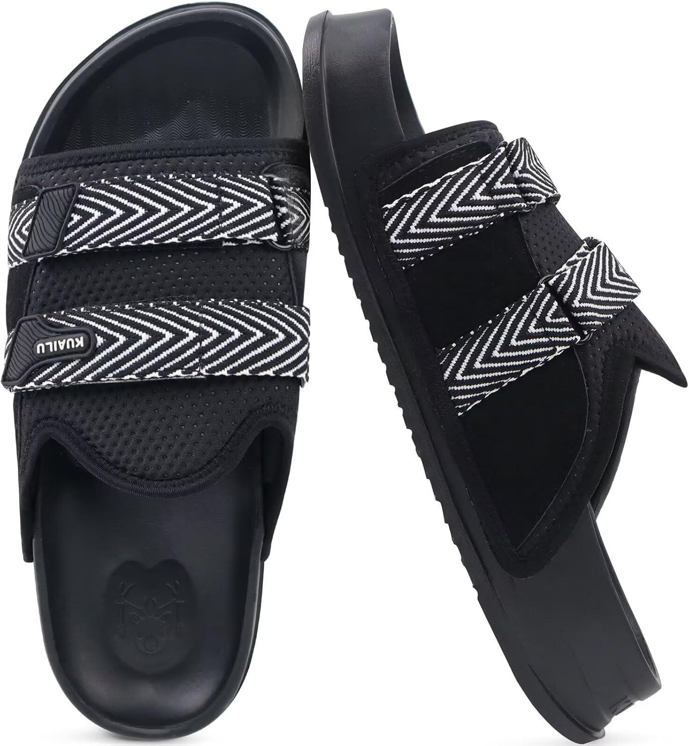 imageKuaiLu Mens Orthotic Sandals Comfortable Arch Support Fabric Sandal Slippers Shoes Man Casual Summer Cushion Slides Slip On Indoor Outdoor  Ultrasoft Comfort Fit FootbedBlack