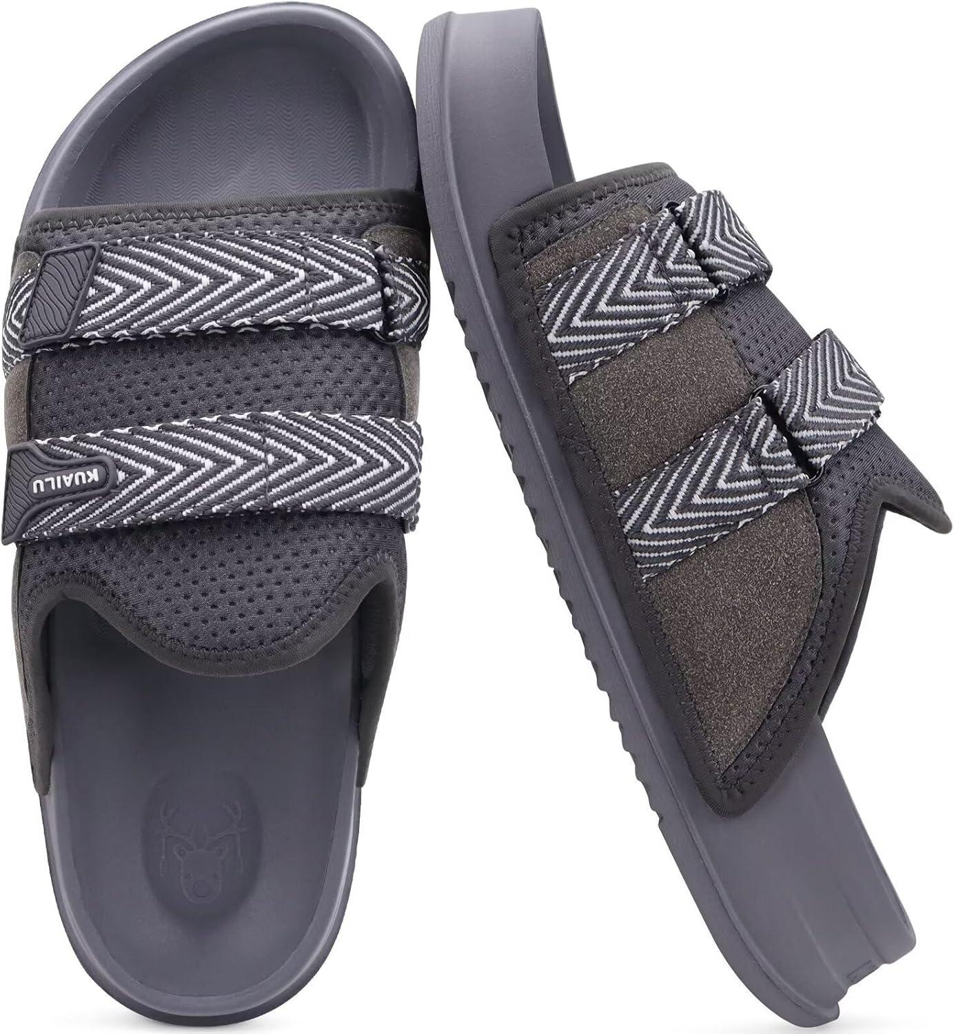 imageKuaiLu Mens Orthotic Sandals Comfortable Arch Support Fabric Sandal Slippers Shoes Man Casual Summer Cushion Slides Slip On Indoor Outdoor  Ultrasoft Comfort Fit FootbedDark Grey