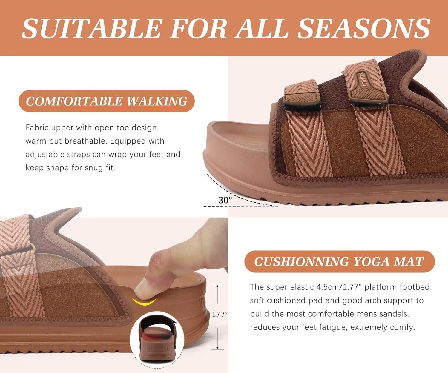imageKuaiLu Mens Orthotic Sandals Comfortable Arch Support Fabric Sandal Slippers Shoes Man Casual Summer Cushion Slides Slip On Indoor Outdoor  Ultrasoft Comfort Fit FootbedDark Brown
