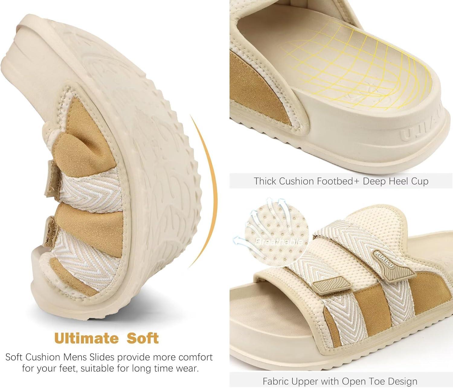 imageKuaiLu Mens Orthotic Sandals Comfortable Arch Support Fabric Sandal Slippers Shoes Man Casual Summer Cushion Slides Slip On Indoor Outdoor  Ultrasoft Comfort Fit FootbedBeige White