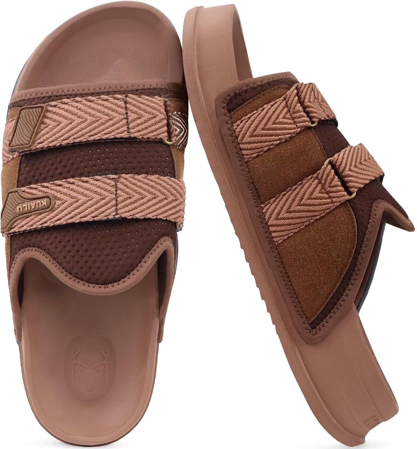 imageKuaiLu Mens Orthotic Sandals Comfortable Arch Support Fabric Sandal Slippers Shoes Man Casual Summer Cushion Slides Slip On Indoor Outdoor  Ultrasoft Comfort Fit FootbedDark Brown