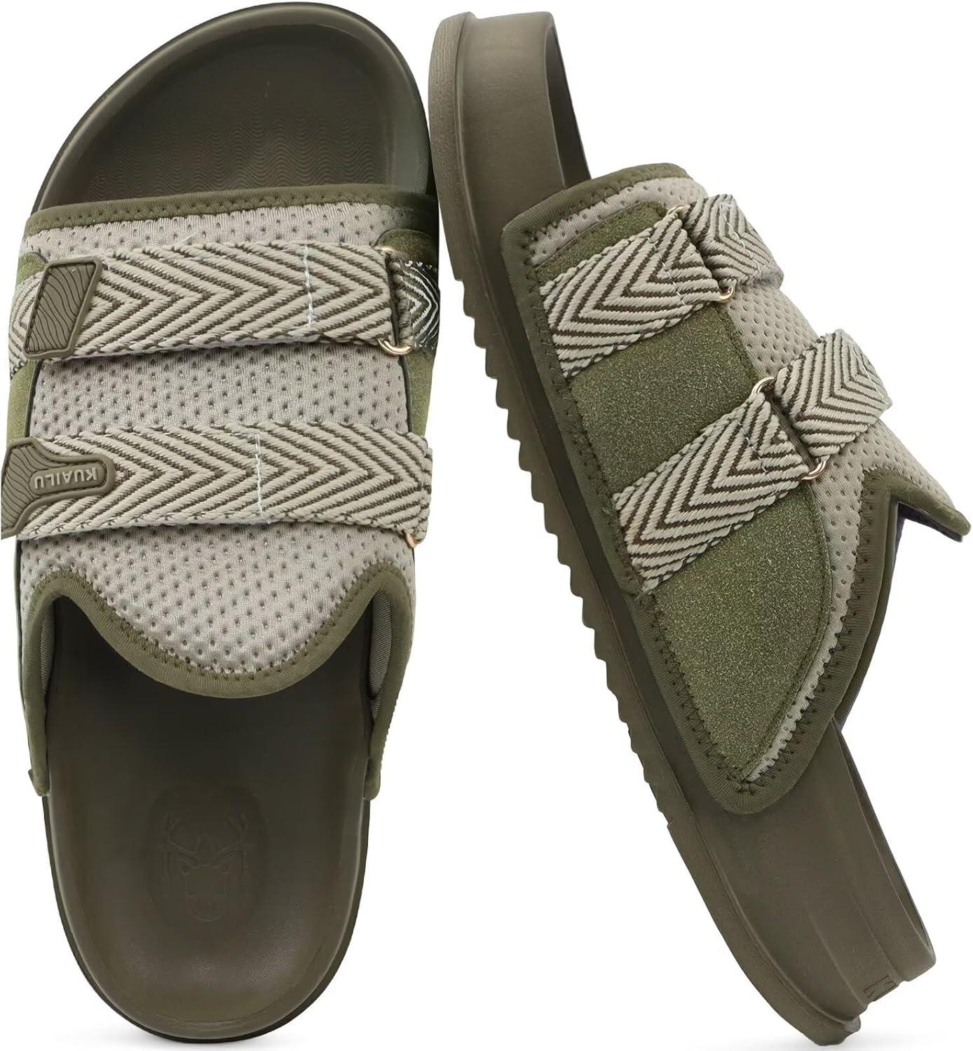 imageKuaiLu Mens Orthotic Sandals Comfortable Arch Support Fabric Sandal Slippers Shoes Man Casual Summer Cushion Slides Slip On Indoor Outdoor  Ultrasoft Comfort Fit FootbedGreen