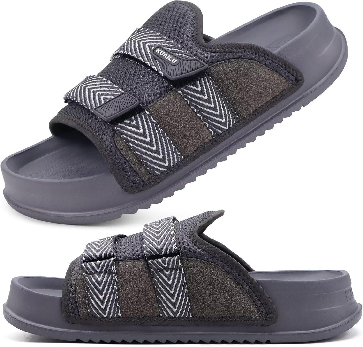 imageKuaiLu Mens Orthotic Sandals Comfortable Arch Support Fabric Sandal Slippers Shoes Man Casual Summer Cushion Slides Slip On Indoor Outdoor  Ultrasoft Comfort Fit FootbedDark Grey