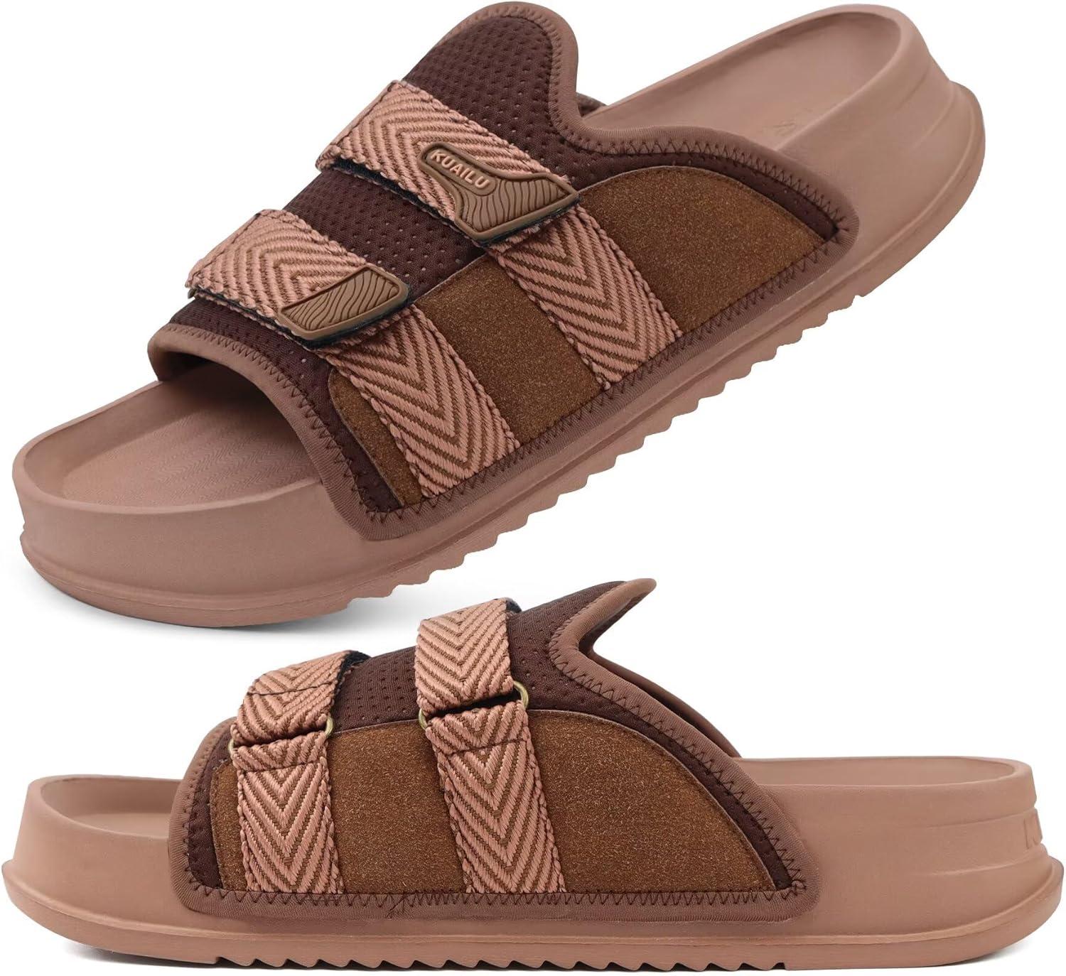 imageKuaiLu Mens Orthotic Sandals Comfortable Arch Support Fabric Sandal Slippers Shoes Man Casual Summer Cushion Slides Slip On Indoor Outdoor  Ultrasoft Comfort Fit FootbedDark Brown