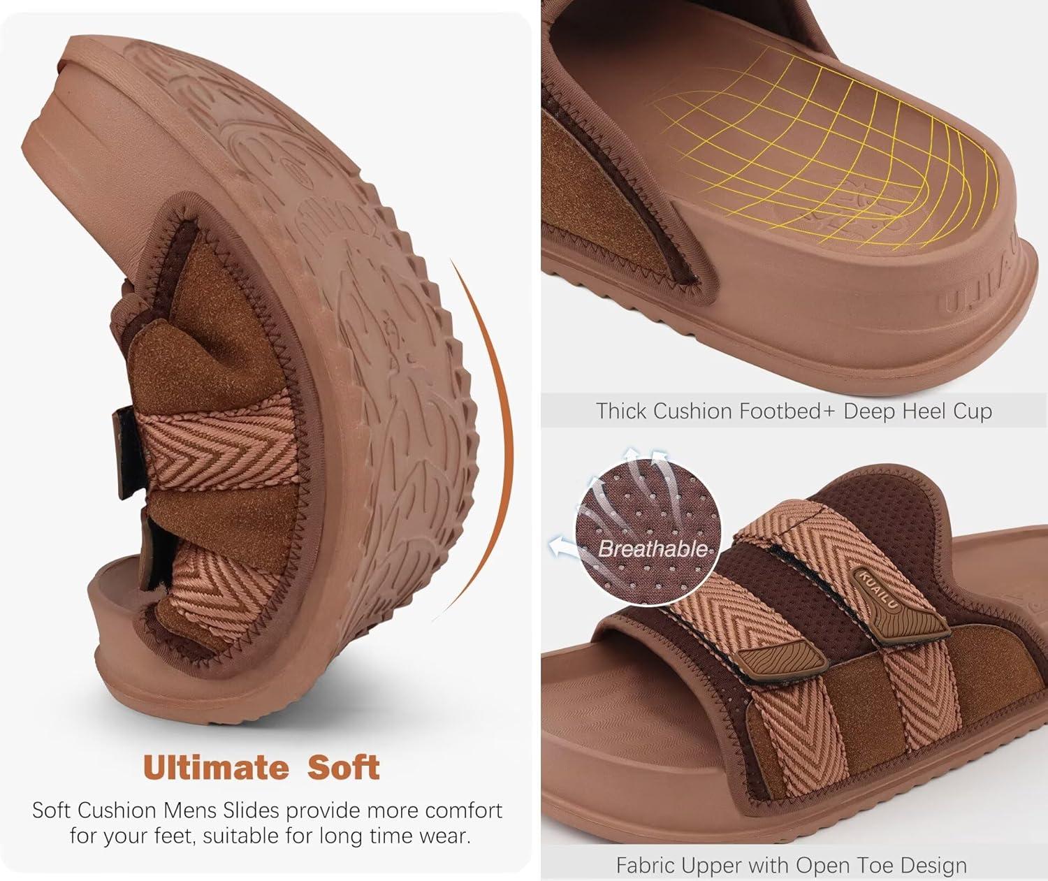 imageKuaiLu Mens Orthotic Sandals Comfortable Arch Support Fabric Sandal Slippers Shoes Man Casual Summer Cushion Slides Slip On Indoor Outdoor  Ultrasoft Comfort Fit FootbedDark Brown