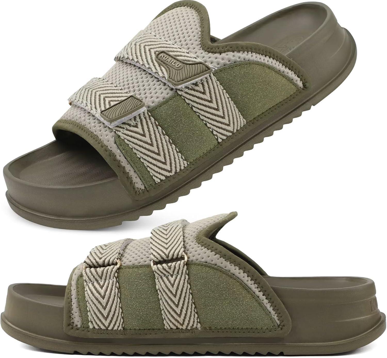 imageKuaiLu Mens Orthotic Sandals Comfortable Arch Support Fabric Sandal Slippers Shoes Man Casual Summer Cushion Slides Slip On Indoor Outdoor  Ultrasoft Comfort Fit FootbedGreen