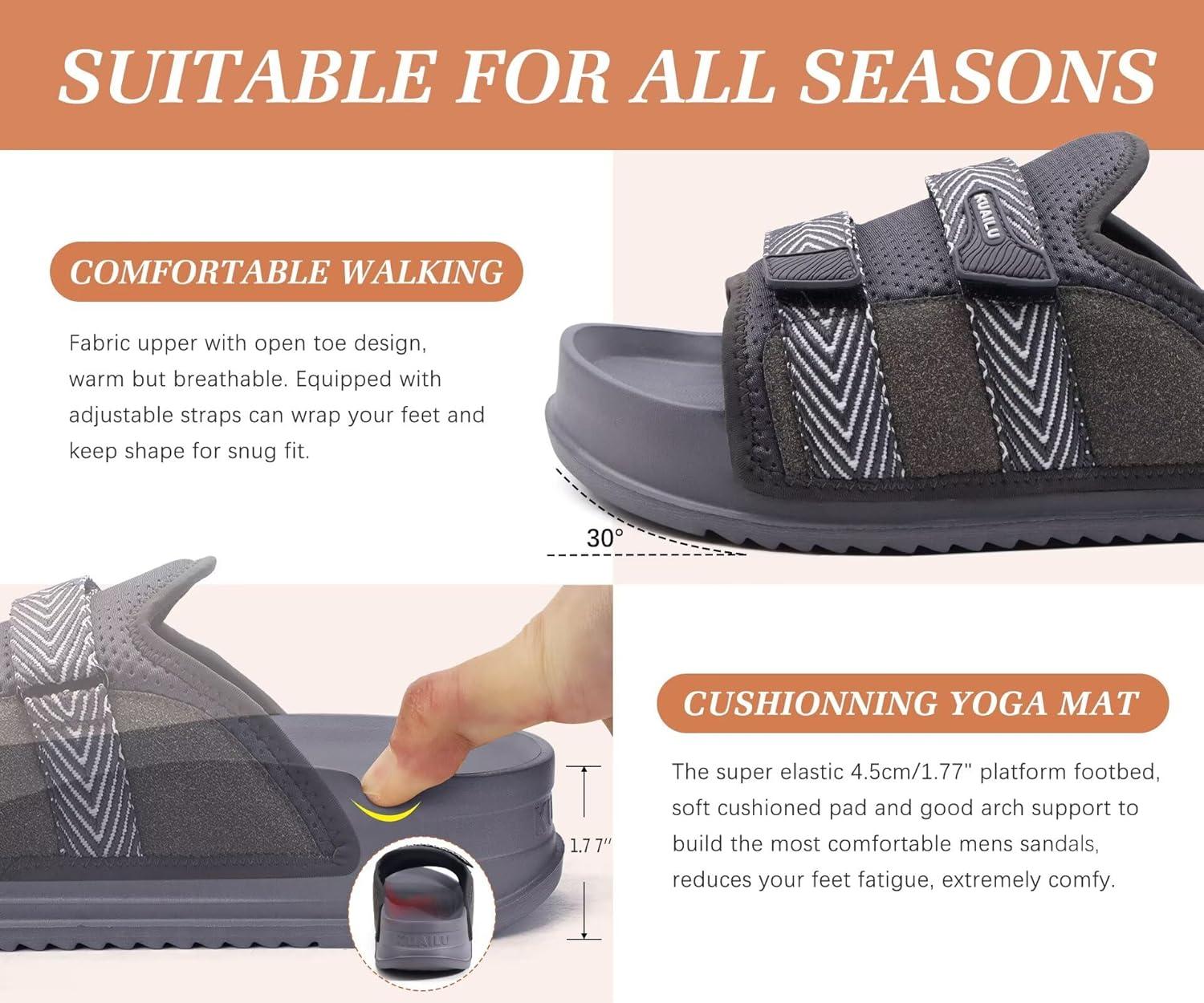 imageKuaiLu Mens Orthotic Sandals Comfortable Arch Support Fabric Sandal Slippers Shoes Man Casual Summer Cushion Slides Slip On Indoor Outdoor  Ultrasoft Comfort Fit FootbedDark Grey