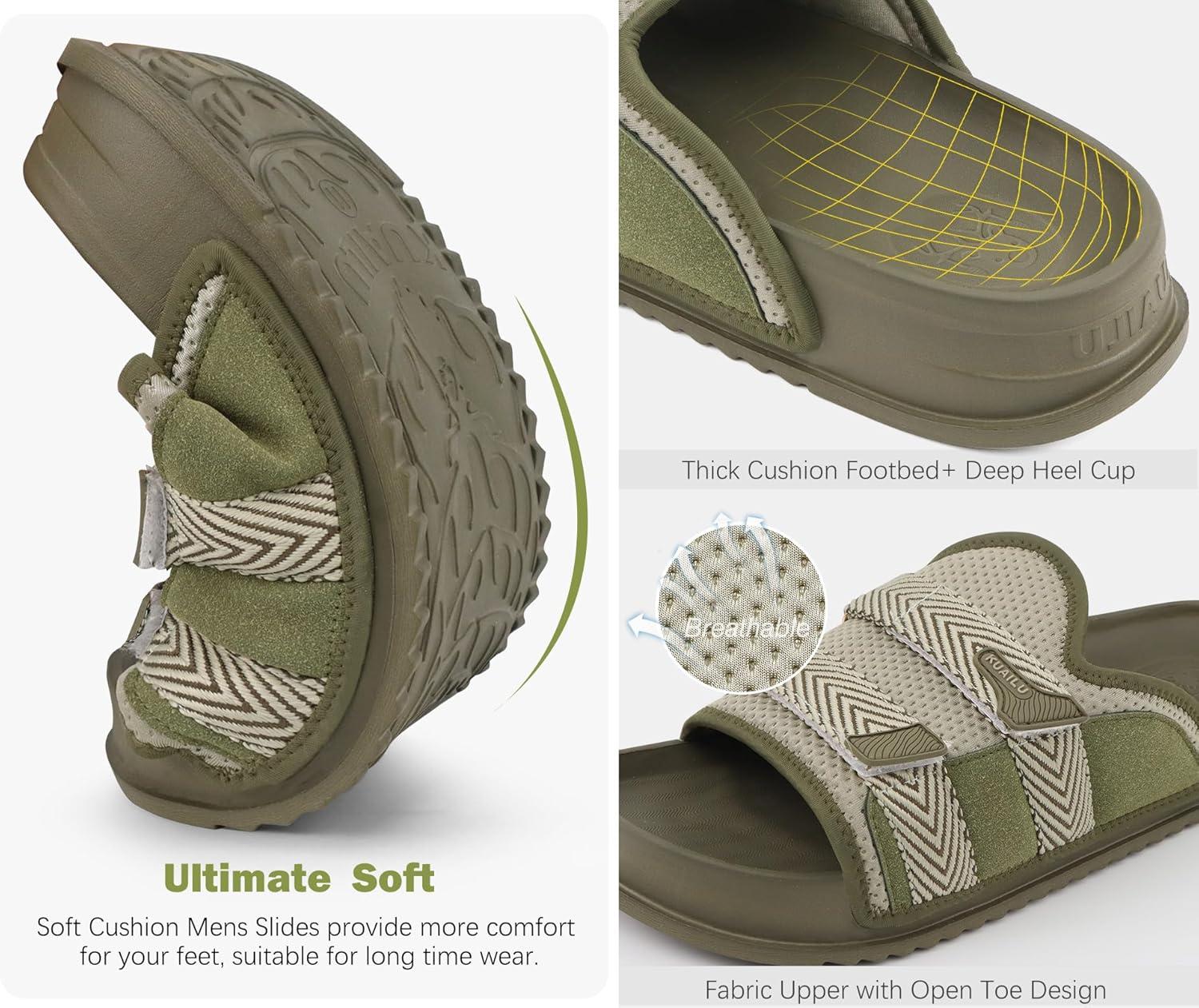 imageKuaiLu Mens Orthotic Sandals Comfortable Arch Support Fabric Sandal Slippers Shoes Man Casual Summer Cushion Slides Slip On Indoor Outdoor  Ultrasoft Comfort Fit FootbedGreen