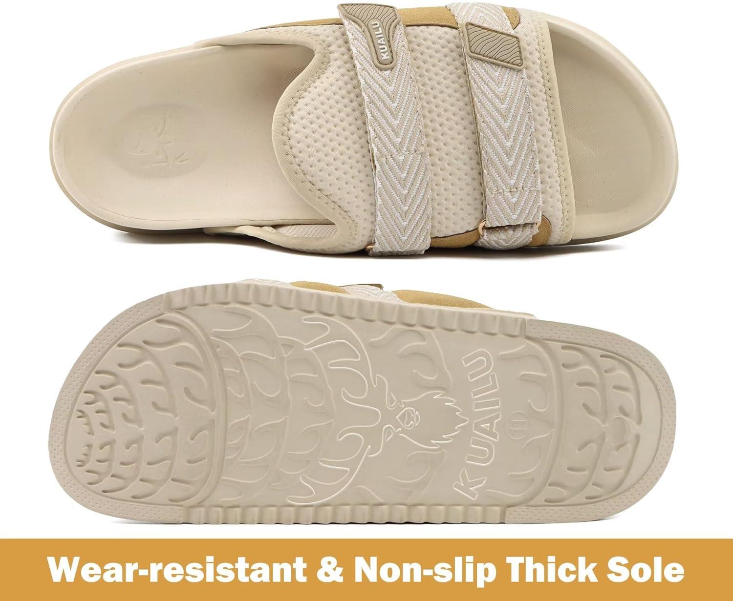 imageKuaiLu Mens Orthotic Sandals Comfortable Arch Support Fabric Sandal Slippers Shoes Man Casual Summer Cushion Slides Slip On Indoor Outdoor  Ultrasoft Comfort Fit FootbedBeige White