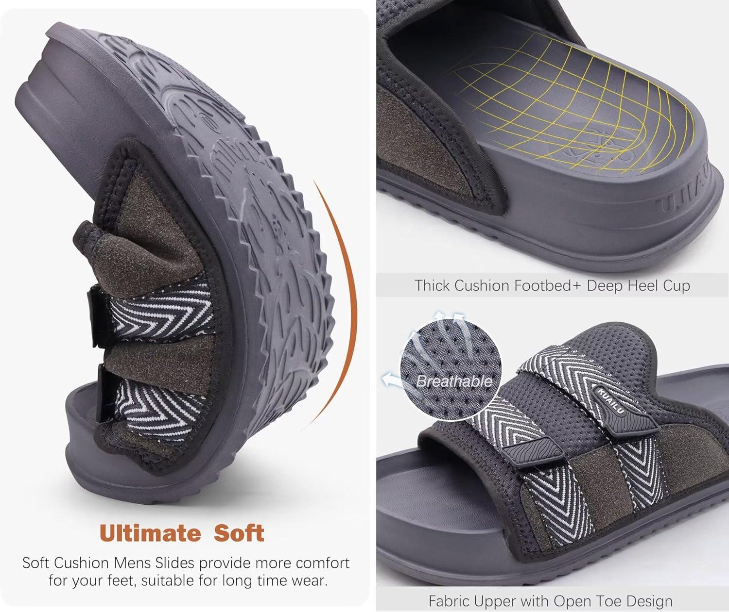 imageKuaiLu Mens Orthotic Sandals Comfortable Arch Support Fabric Sandal Slippers Shoes Man Casual Summer Cushion Slides Slip On Indoor Outdoor  Ultrasoft Comfort Fit FootbedDark Grey