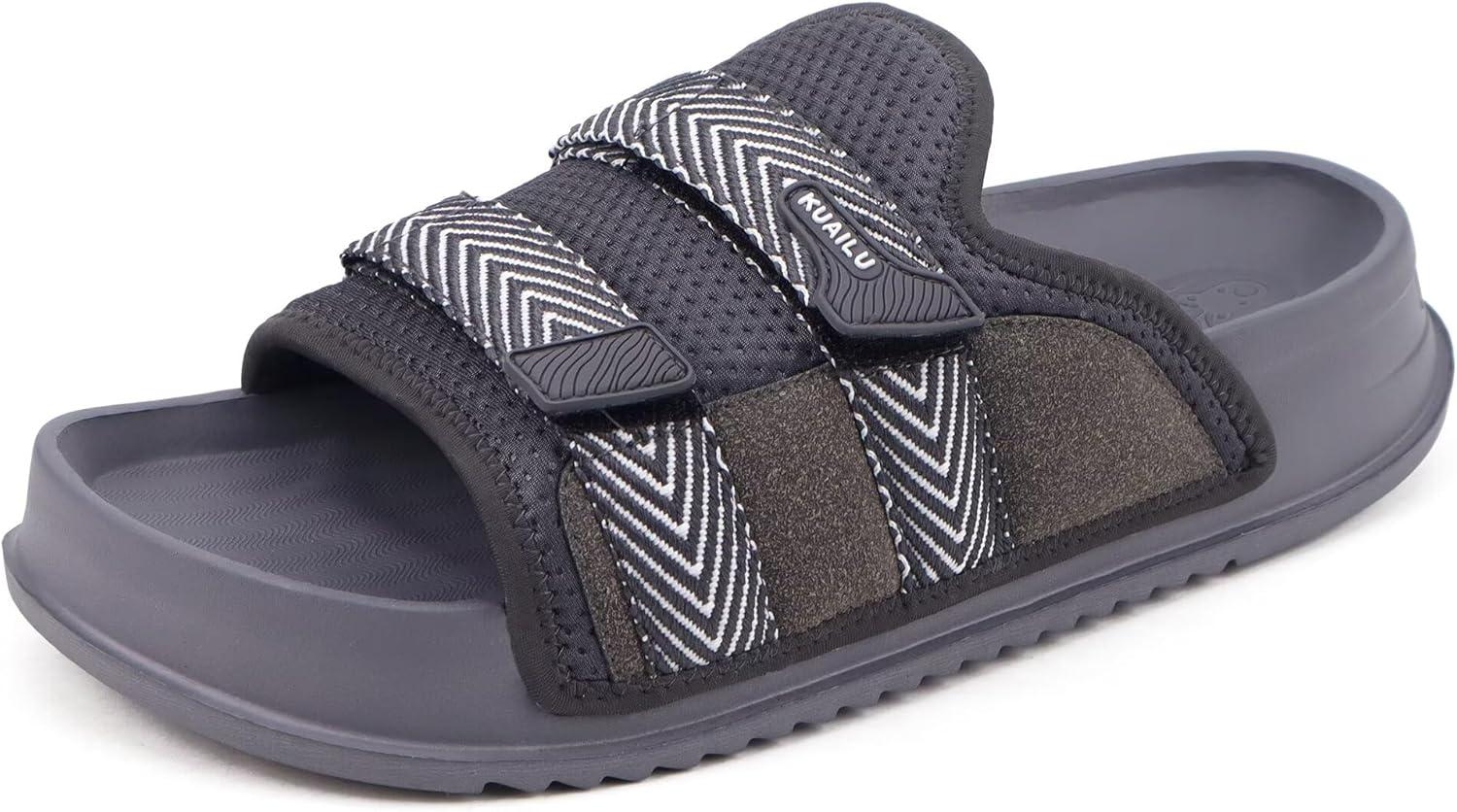 imageKuaiLu Mens Orthotic Sandals Comfortable Arch Support Fabric Sandal Slippers Shoes Man Casual Summer Cushion Slides Slip On Indoor Outdoor  Ultrasoft Comfort Fit FootbedDark Grey
