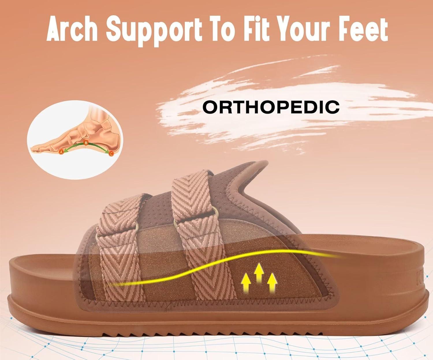 imageKuaiLu Mens Orthotic Sandals Comfortable Arch Support Fabric Sandal Slippers Shoes Man Casual Summer Cushion Slides Slip On Indoor Outdoor  Ultrasoft Comfort Fit FootbedDark Brown