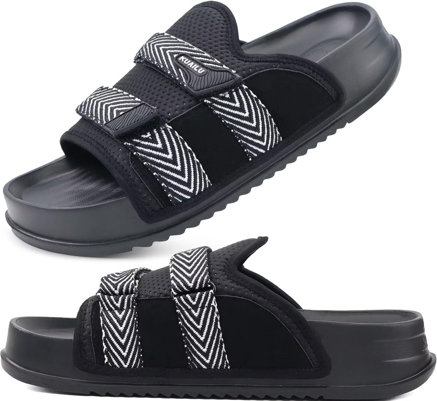 imageKuaiLu Mens Orthotic Sandals Comfortable Arch Support Fabric Sandal Slippers Shoes Man Casual Summer Cushion Slides Slip On Indoor Outdoor  Ultrasoft Comfort Fit FootbedBlack