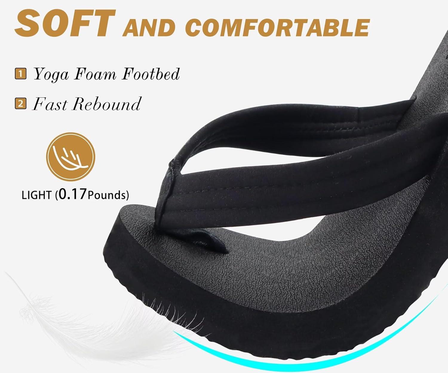 imageKuaiLu Womens Arch Support Flip Flops Ladies Comfort Lightweight Soft Yoga Mat Cushion Walking Thong SandalsAll Black