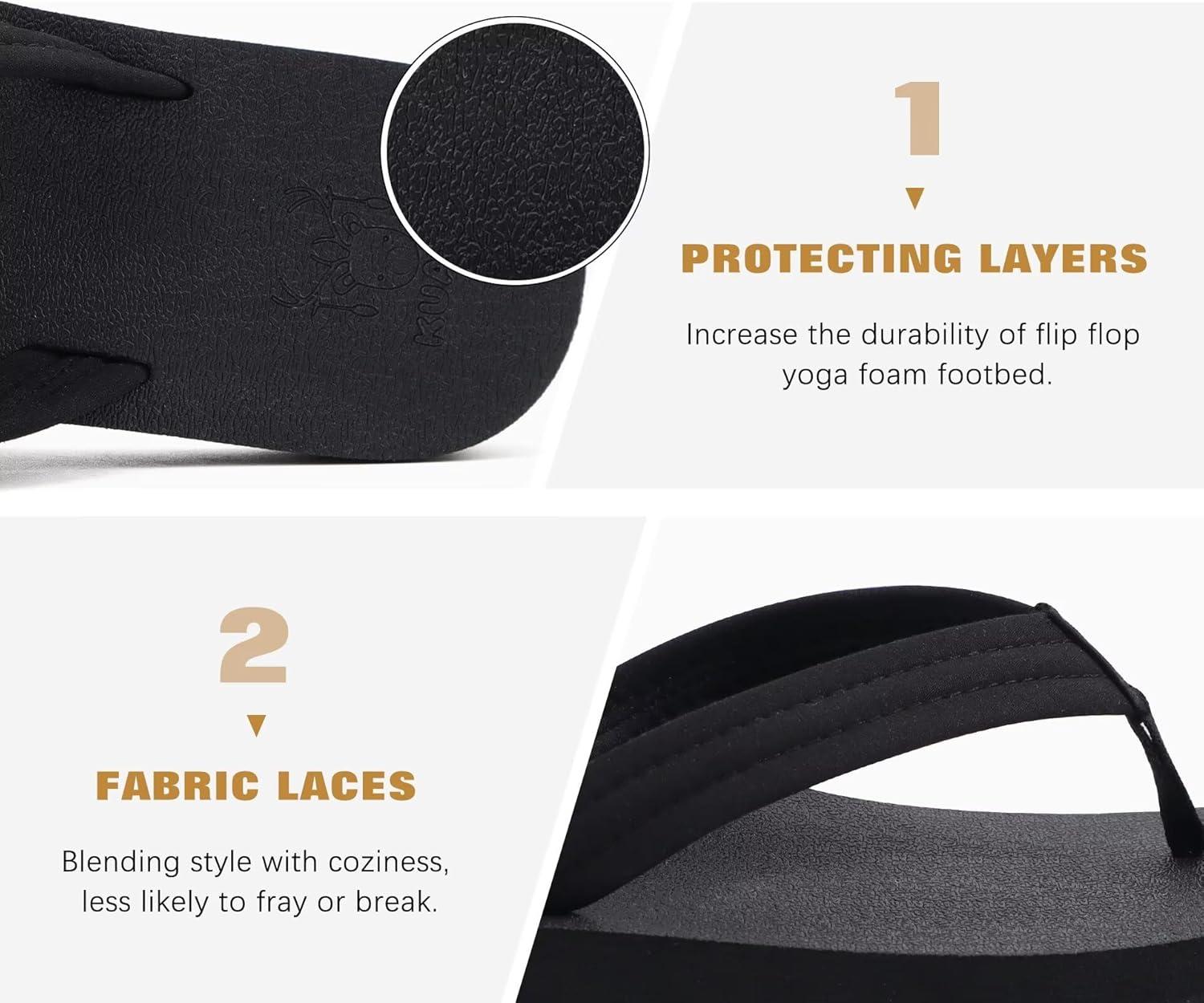 imageKuaiLu Womens Arch Support Flip Flops Ladies Comfort Lightweight Soft Yoga Mat Cushion Walking Thong SandalsAll Black