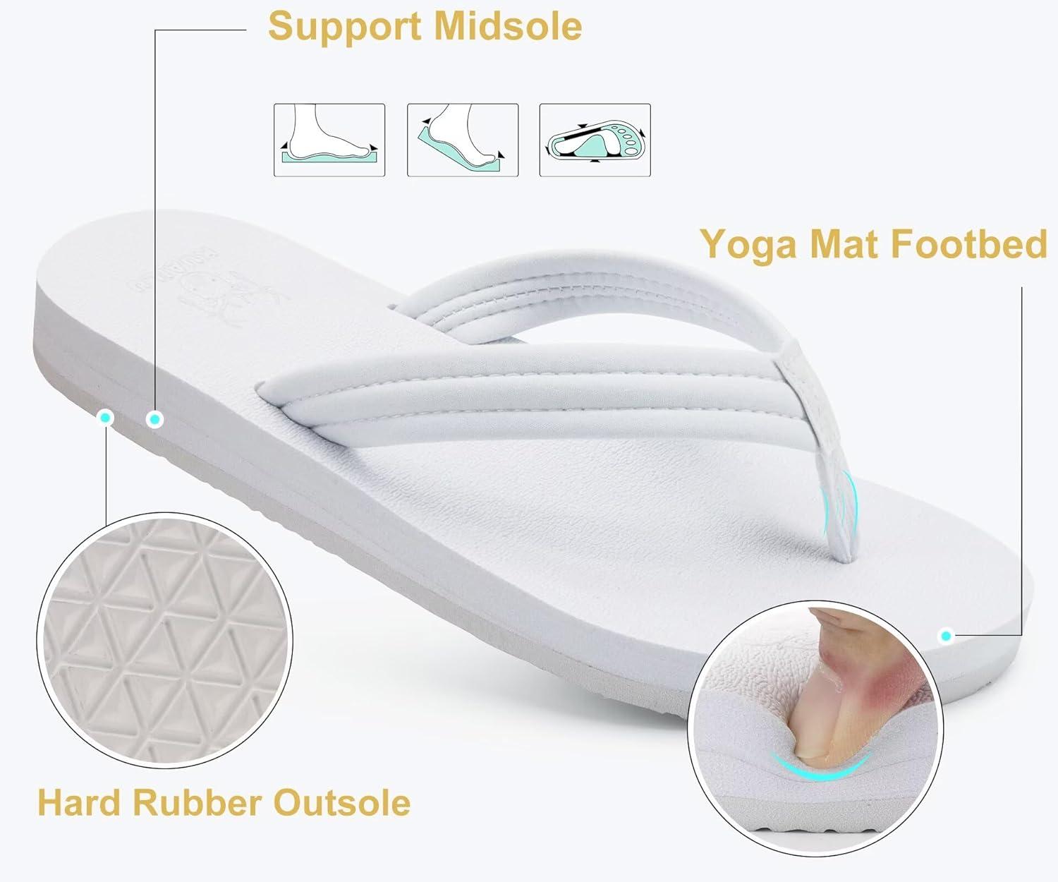 imageKuaiLu Womens Arch Support Flip Flops Ladies Comfort Lightweight Soft Yoga Mat Cushion Walking Thong SandalsAll White