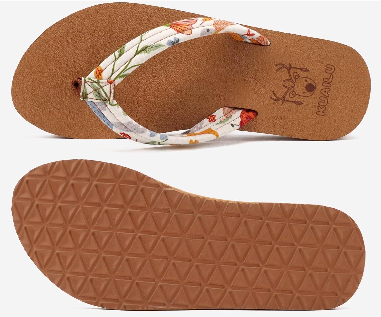 imageKuaiLu Womens Arch Support Flip Flops Ladies Comfort Lightweight Soft Yoga Mat Cushion Walking Thong SandalsBeige Khaki