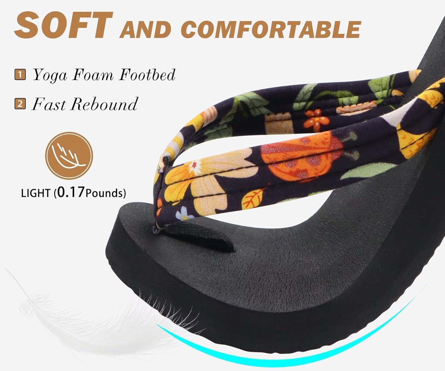 imageKuaiLu Womens Arch Support Flip Flops Ladies Comfort Lightweight Soft Yoga Mat Cushion Walking Thong SandalsBlack