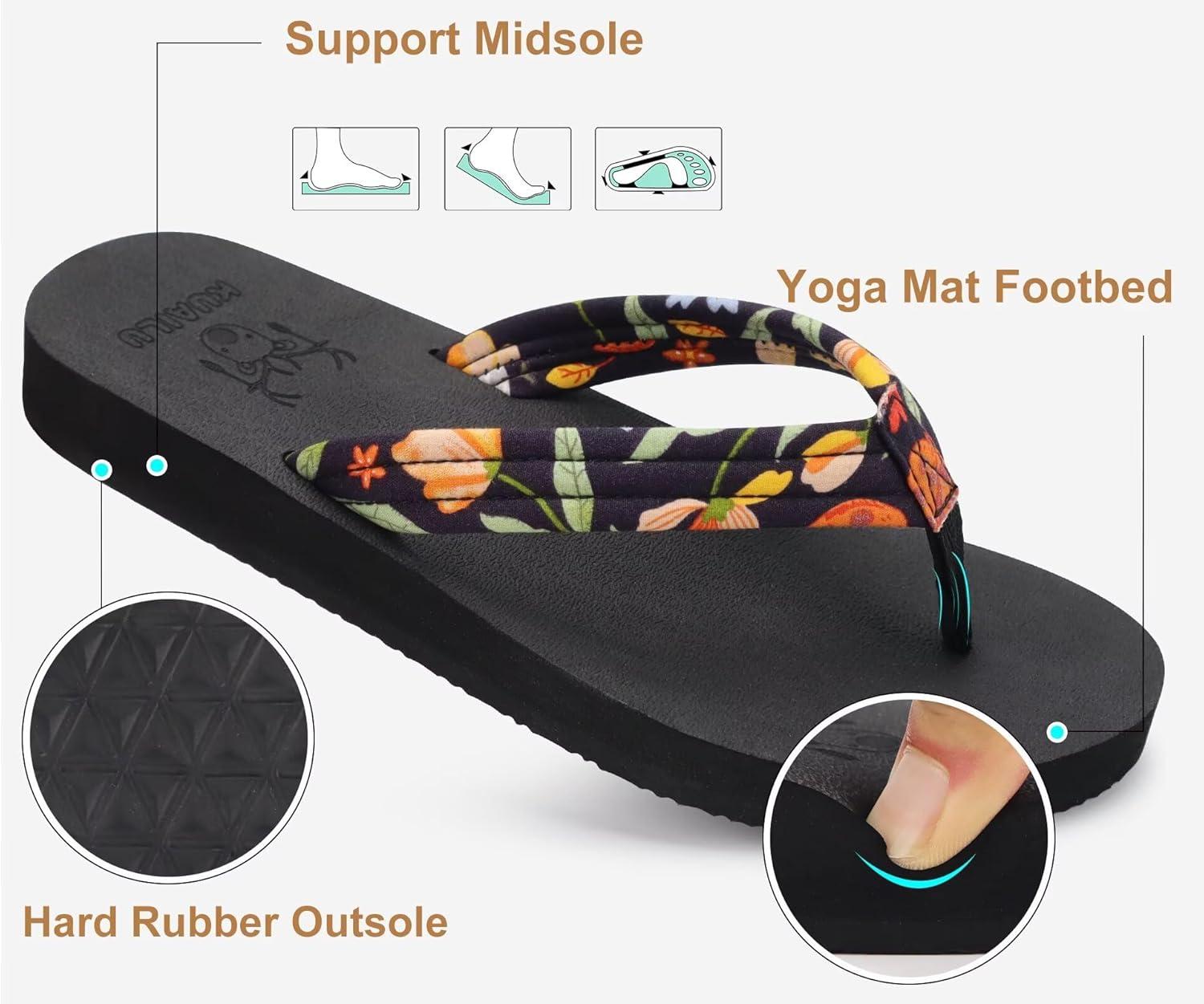imageKuaiLu Womens Arch Support Flip Flops Ladies Comfort Lightweight Soft Yoga Mat Cushion Walking Thong SandalsBlack