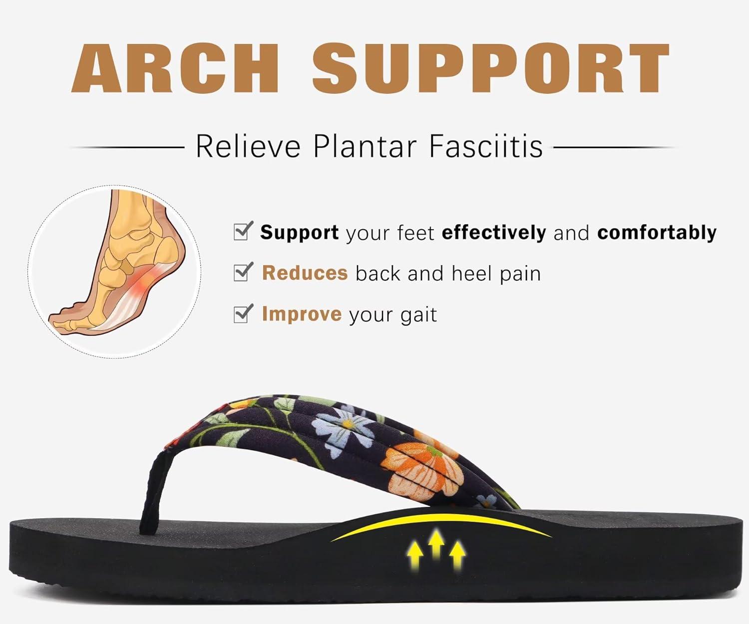 imageKuaiLu Womens Arch Support Flip Flops Ladies Comfort Lightweight Soft Yoga Mat Cushion Walking Thong SandalsBlack