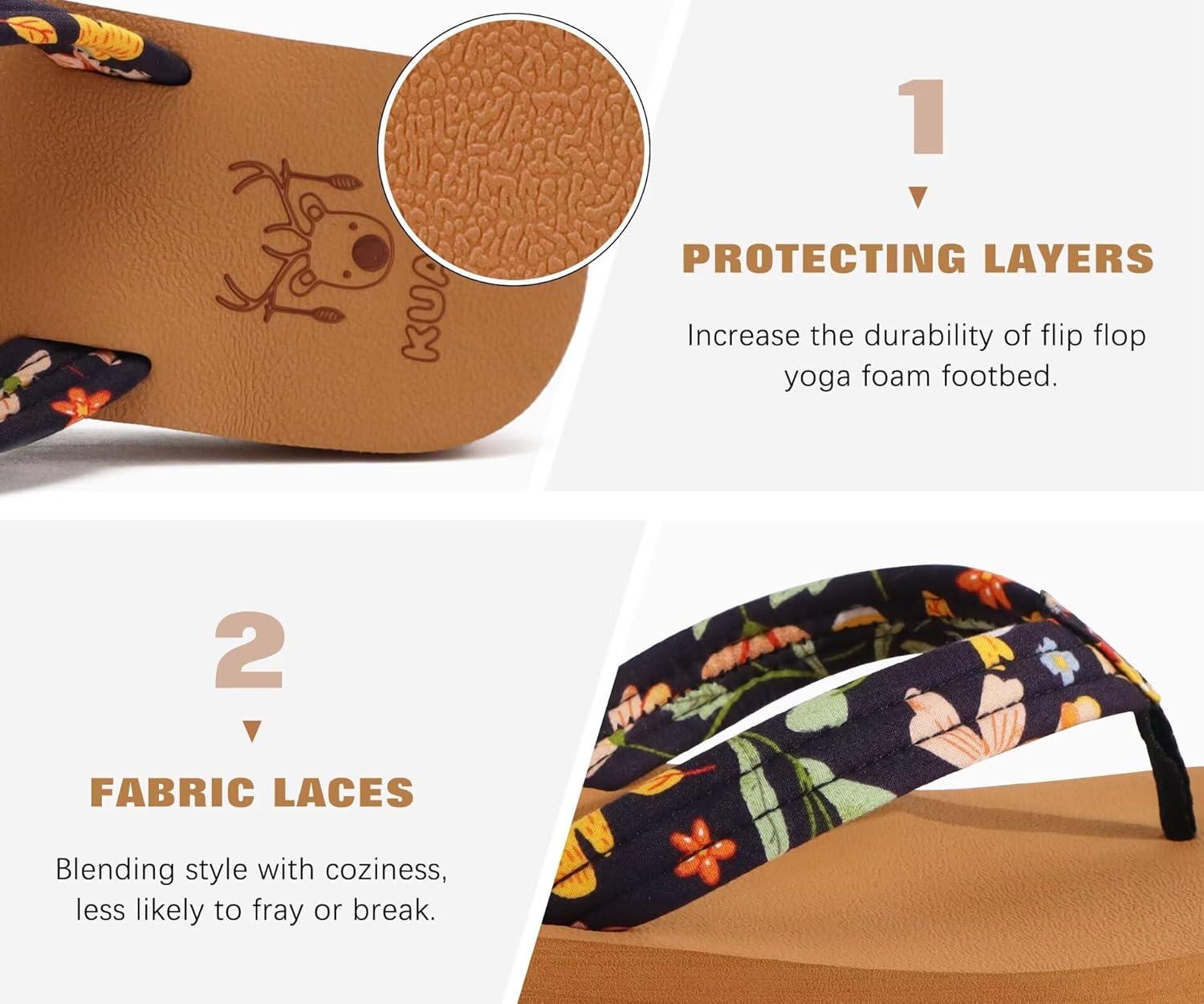 imageKuaiLu Womens Arch Support Flip Flops Ladies Comfort Lightweight Soft Yoga Mat Cushion Walking Thong SandalsBlack Khaki