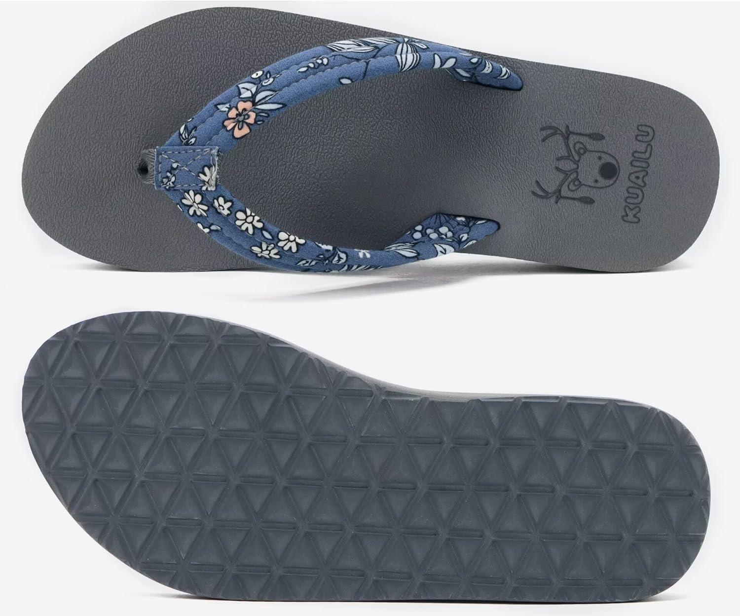 imageKuaiLu Womens Arch Support Flip Flops Ladies Comfort Lightweight Soft Yoga Mat Cushion Walking Thong SandalsBlue Grey