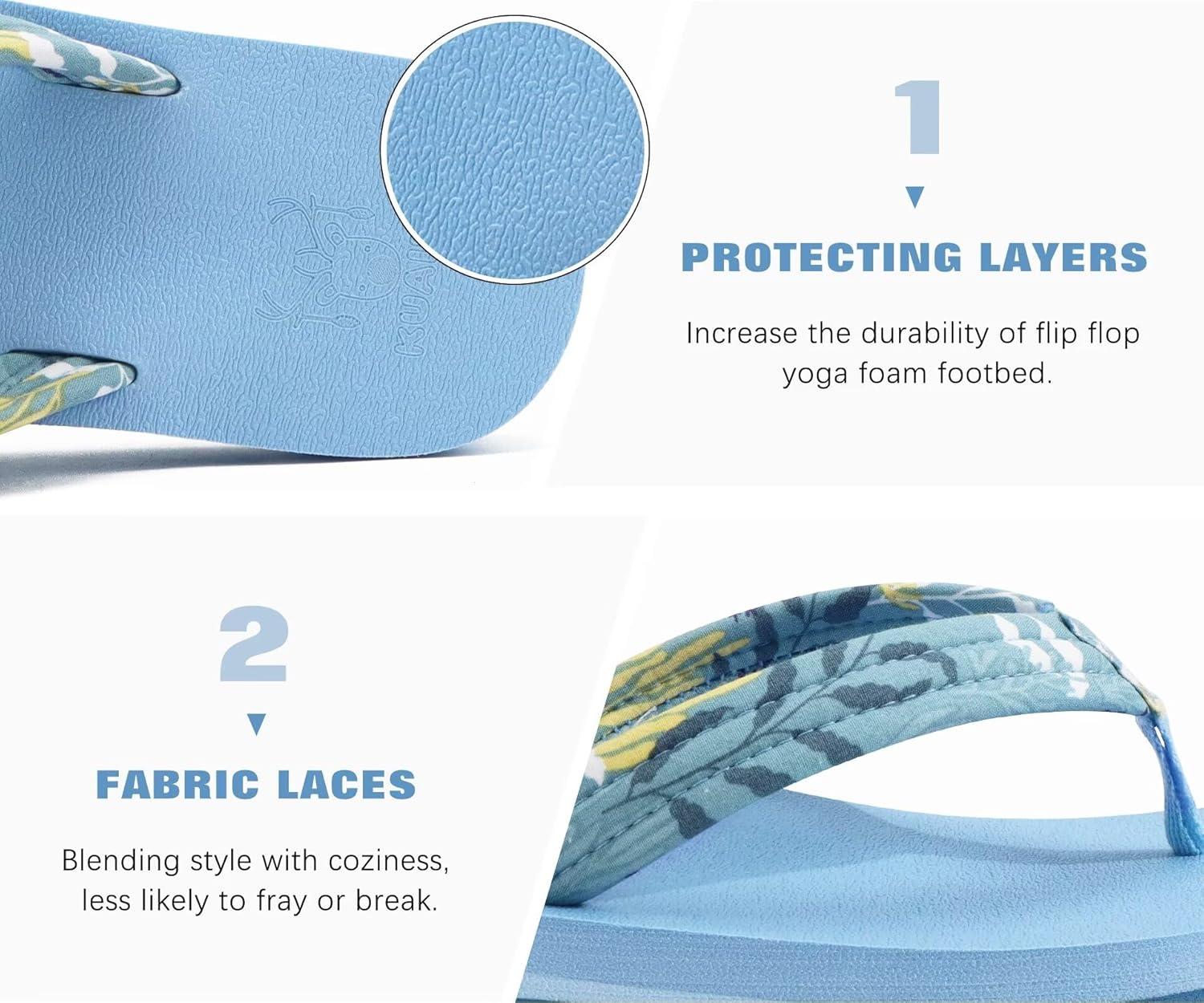 imageKuaiLu Womens Arch Support Flip Flops Ladies Comfort Lightweight Soft Yoga Mat Cushion Walking Thong SandalsLight Blue