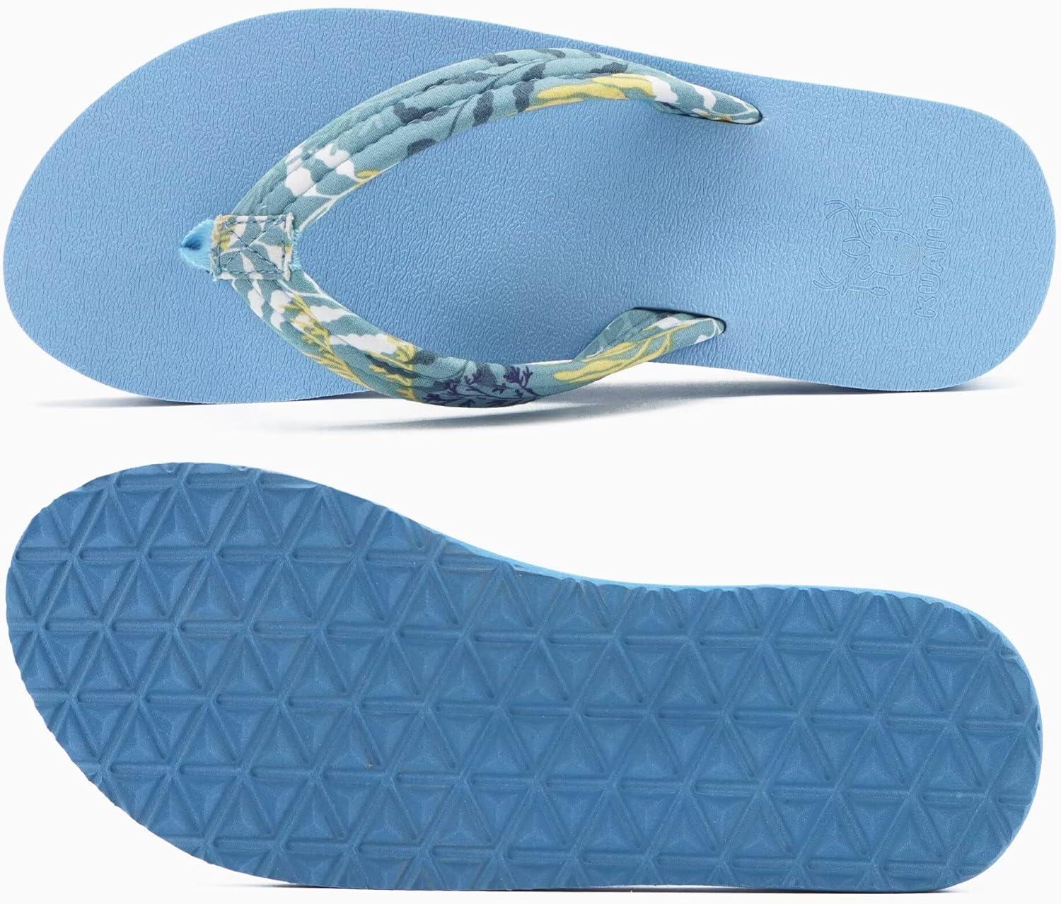 imageKuaiLu Womens Arch Support Flip Flops Ladies Comfort Lightweight Soft Yoga Mat Cushion Walking Thong SandalsLight Blue