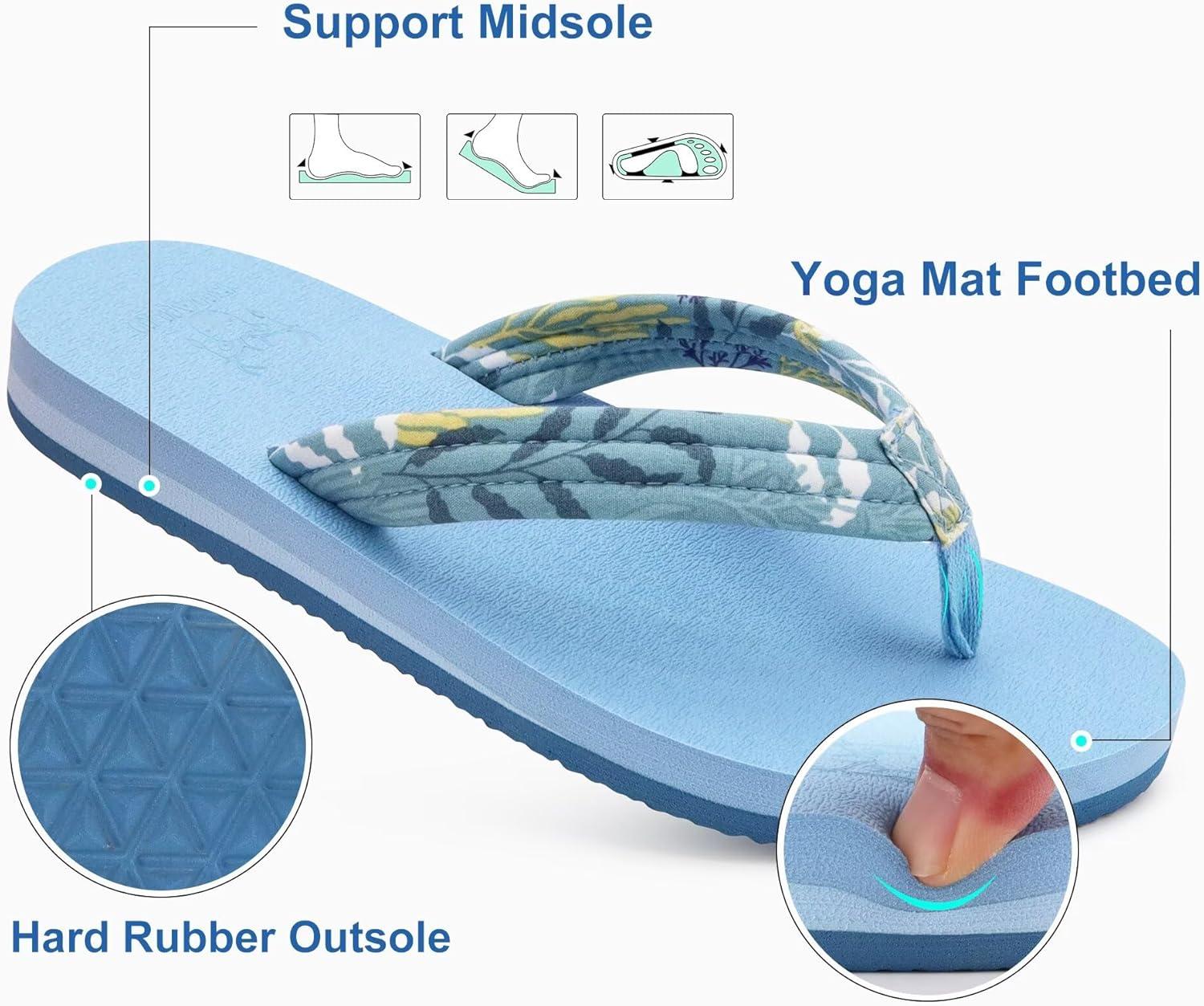 imageKuaiLu Womens Arch Support Flip Flops Ladies Comfort Lightweight Soft Yoga Mat Cushion Walking Thong SandalsLight Blue