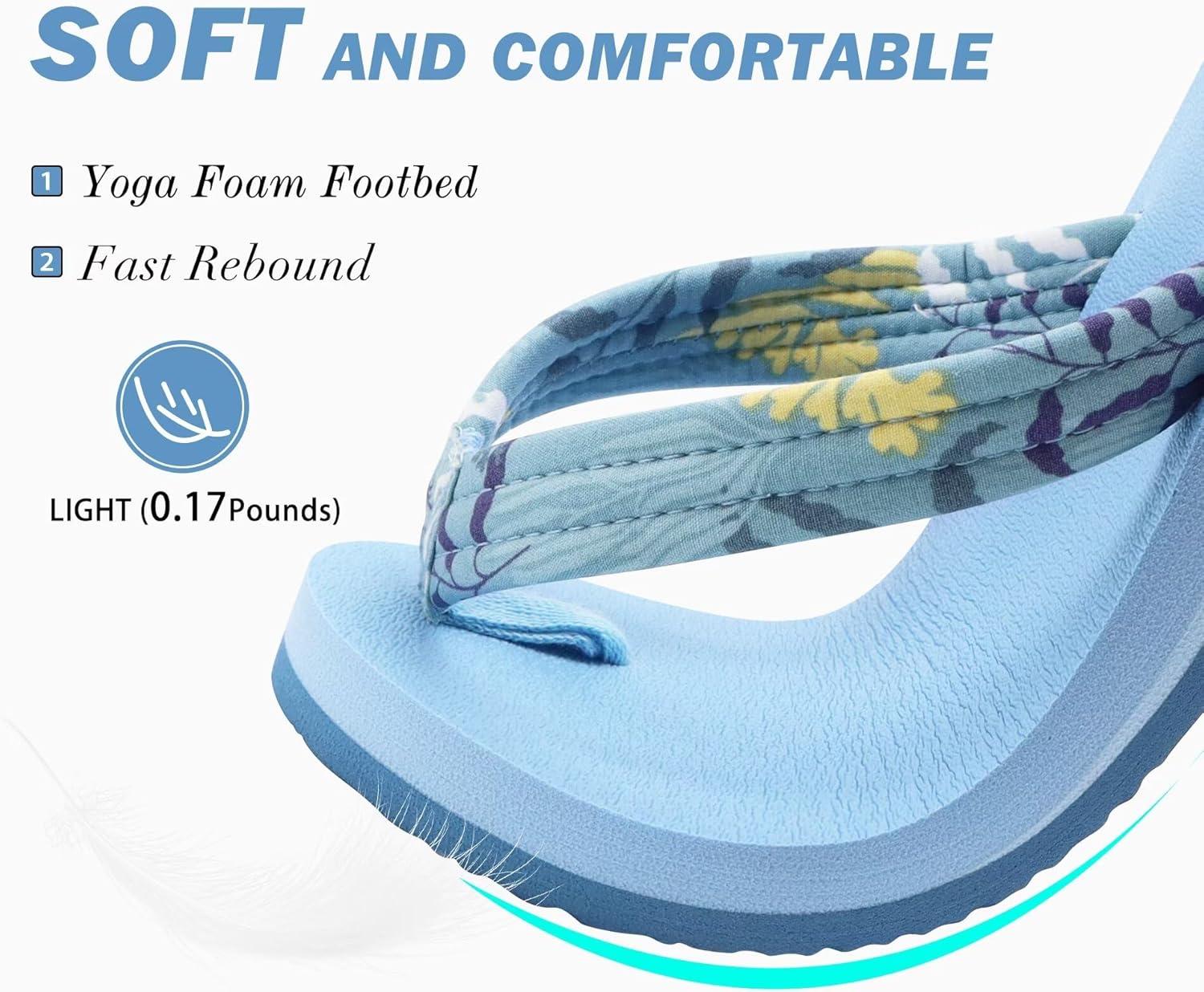 imageKuaiLu Womens Arch Support Flip Flops Ladies Comfort Lightweight Soft Yoga Mat Cushion Walking Thong SandalsLight Blue