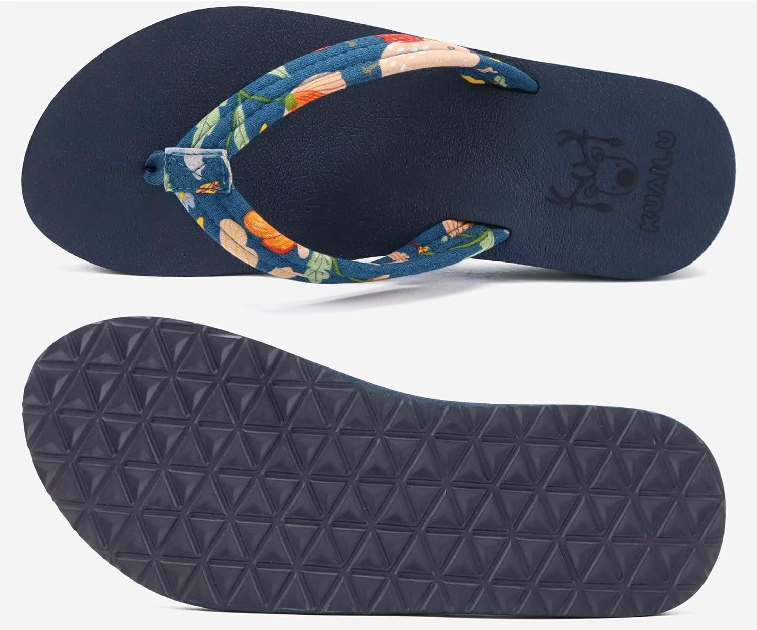 imageKuaiLu Womens Arch Support Flip Flops Ladies Comfort Lightweight Soft Yoga Mat Cushion Walking Thong SandalsNavy Blue