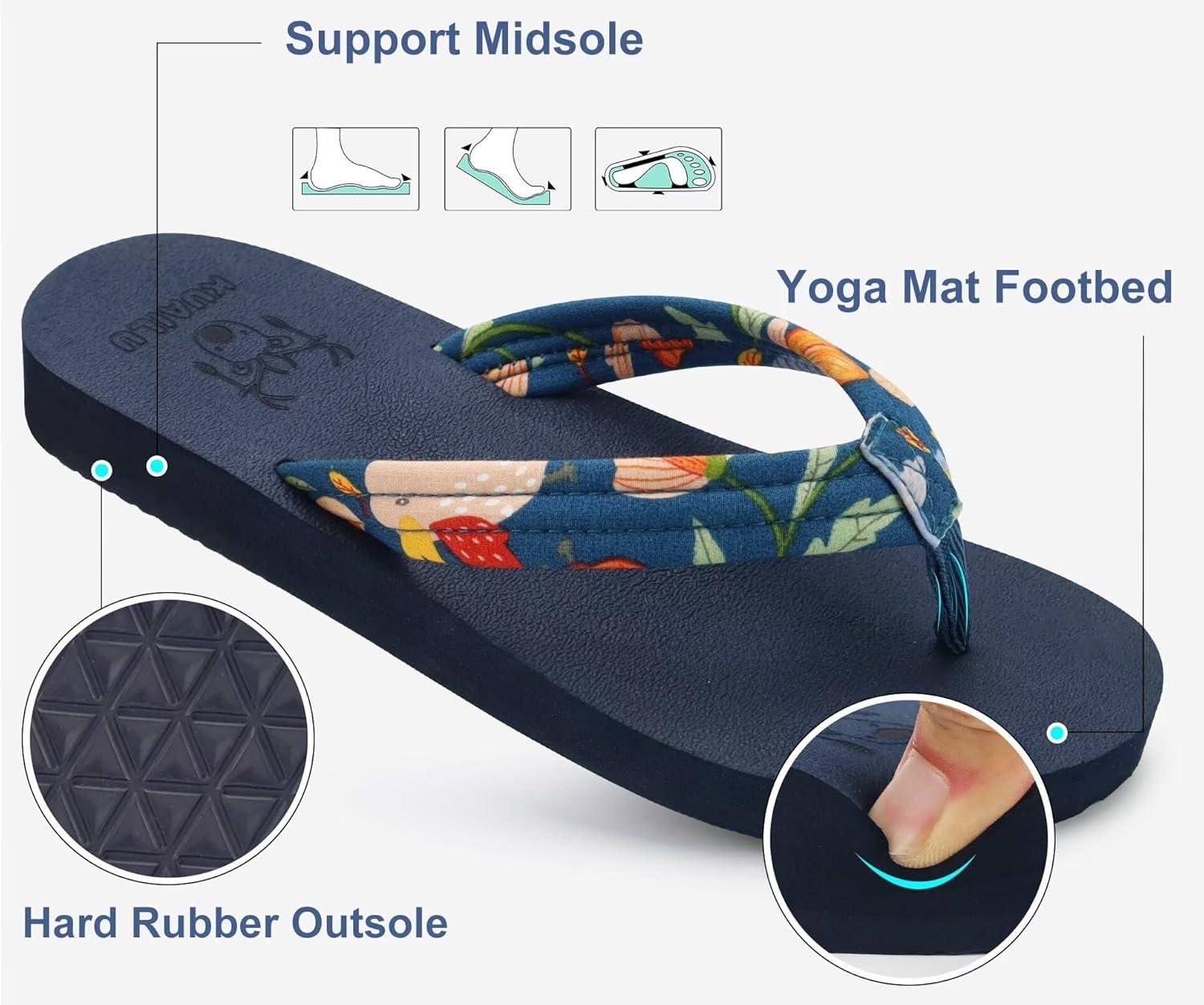 imageKuaiLu Womens Arch Support Flip Flops Ladies Comfort Lightweight Soft Yoga Mat Cushion Walking Thong SandalsNavy Blue