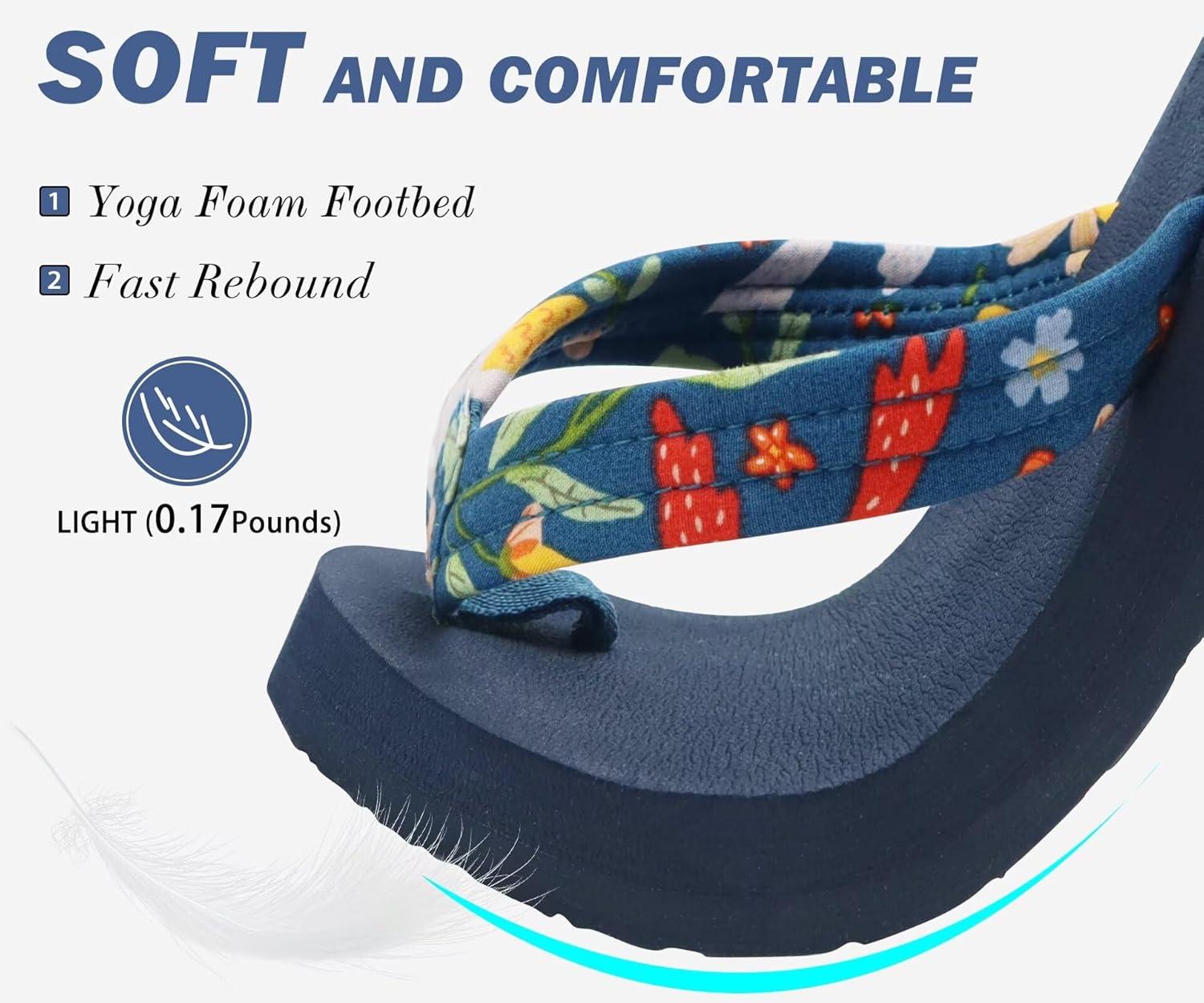 imageKuaiLu Womens Arch Support Flip Flops Ladies Comfort Lightweight Soft Yoga Mat Cushion Walking Thong SandalsNavy Blue