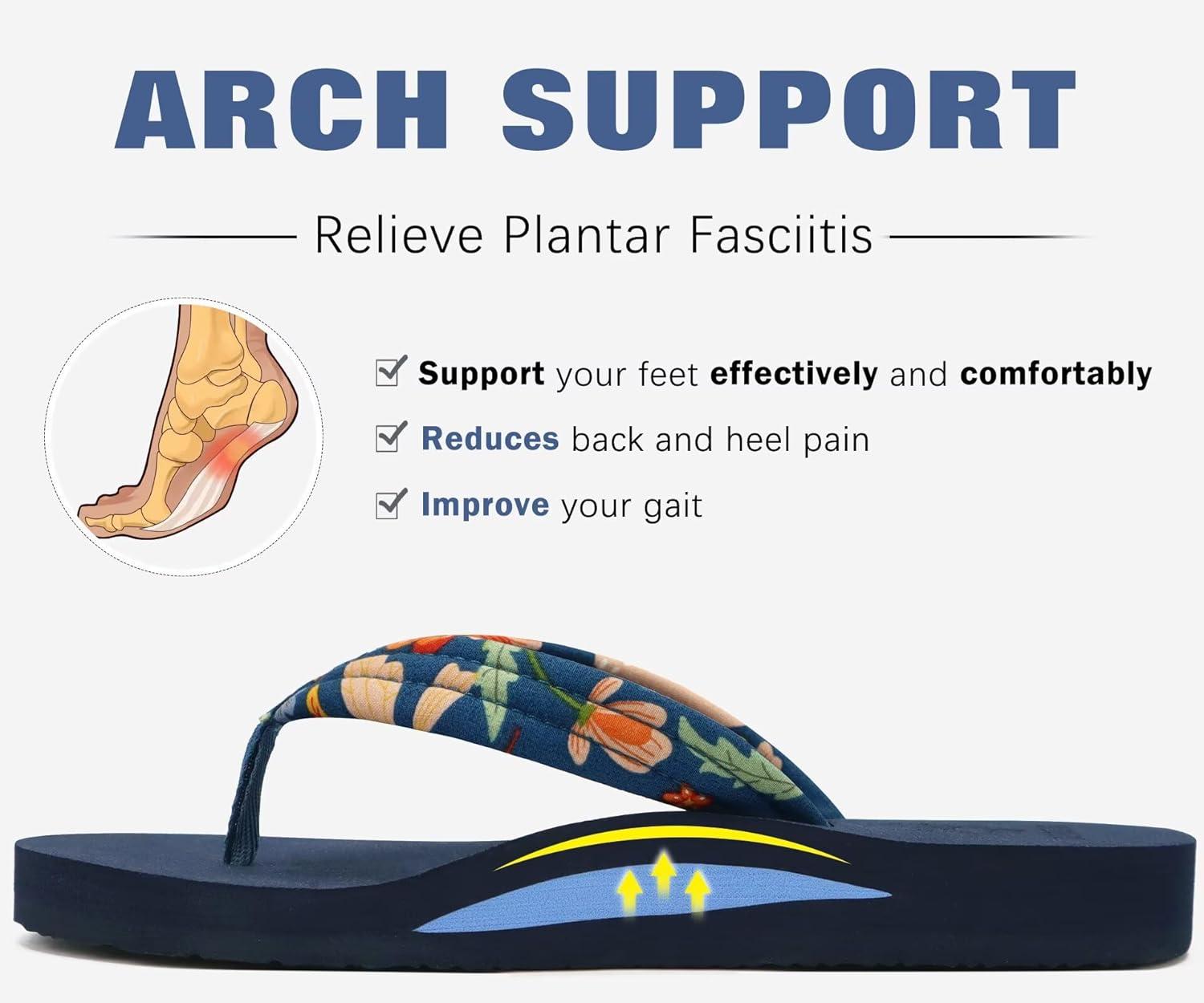 imageKuaiLu Womens Arch Support Flip Flops Ladies Comfort Lightweight Soft Yoga Mat Cushion Walking Thong SandalsNavy Blue