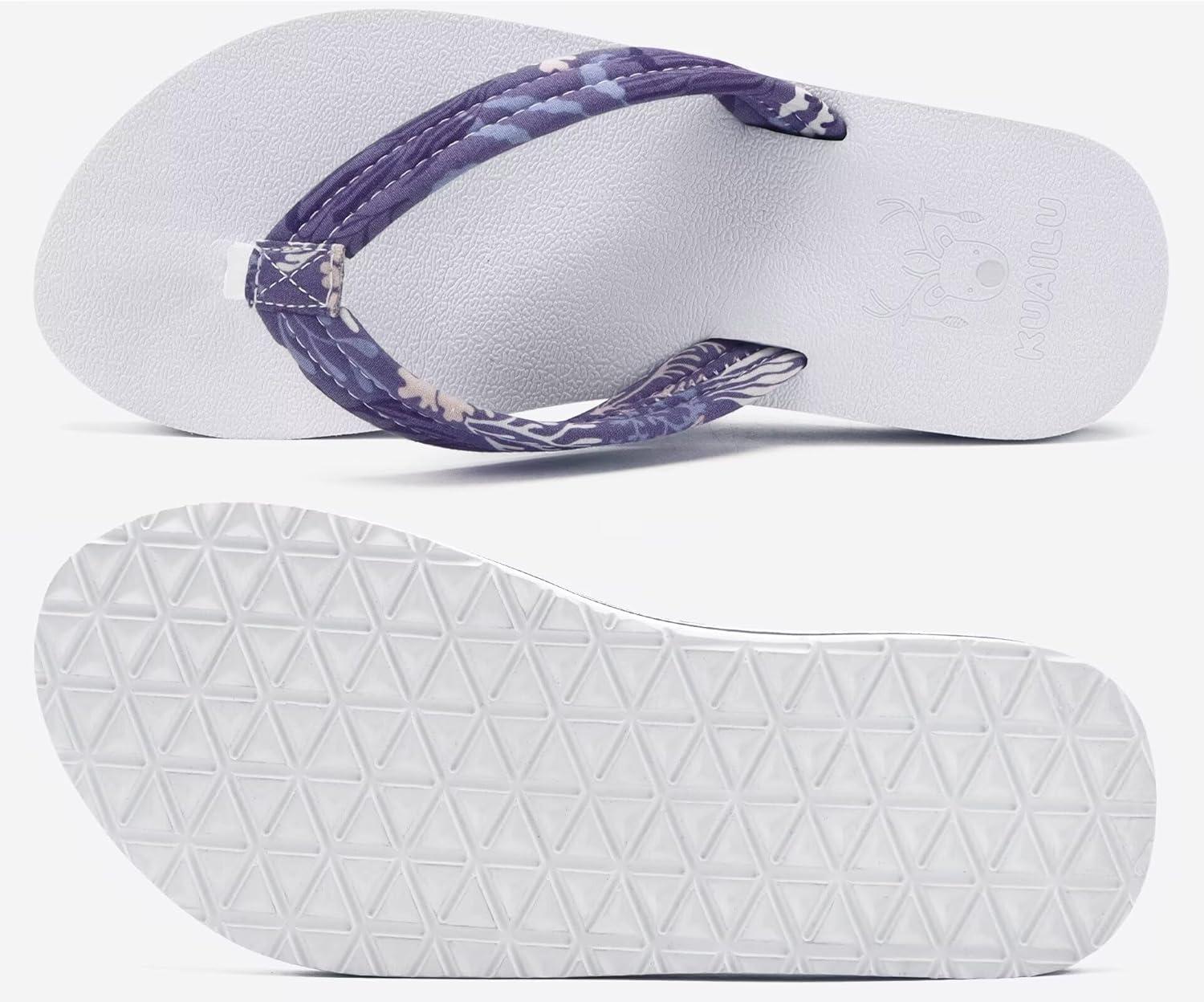 imageKuaiLu Womens Arch Support Flip Flops Ladies Comfort Lightweight Soft Yoga Mat Cushion Walking Thong SandalsPurple White