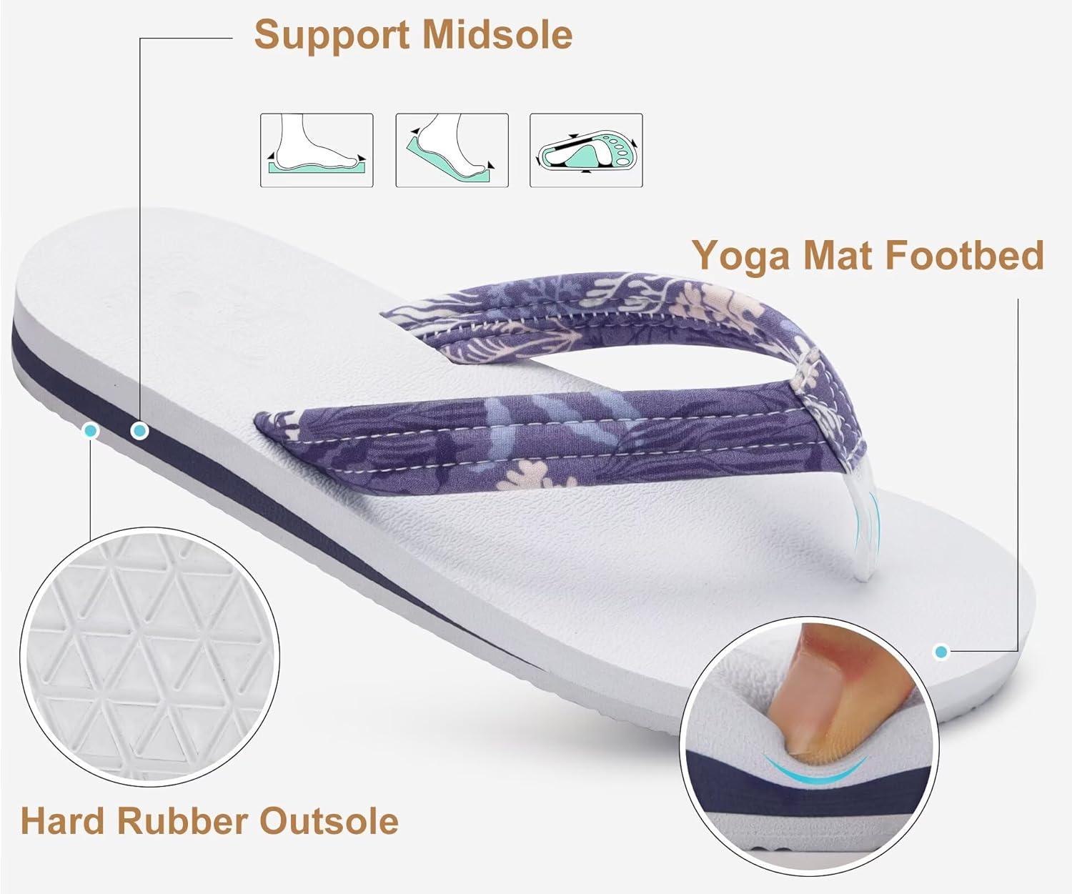 imageKuaiLu Womens Arch Support Flip Flops Ladies Comfort Lightweight Soft Yoga Mat Cushion Walking Thong SandalsPurple White