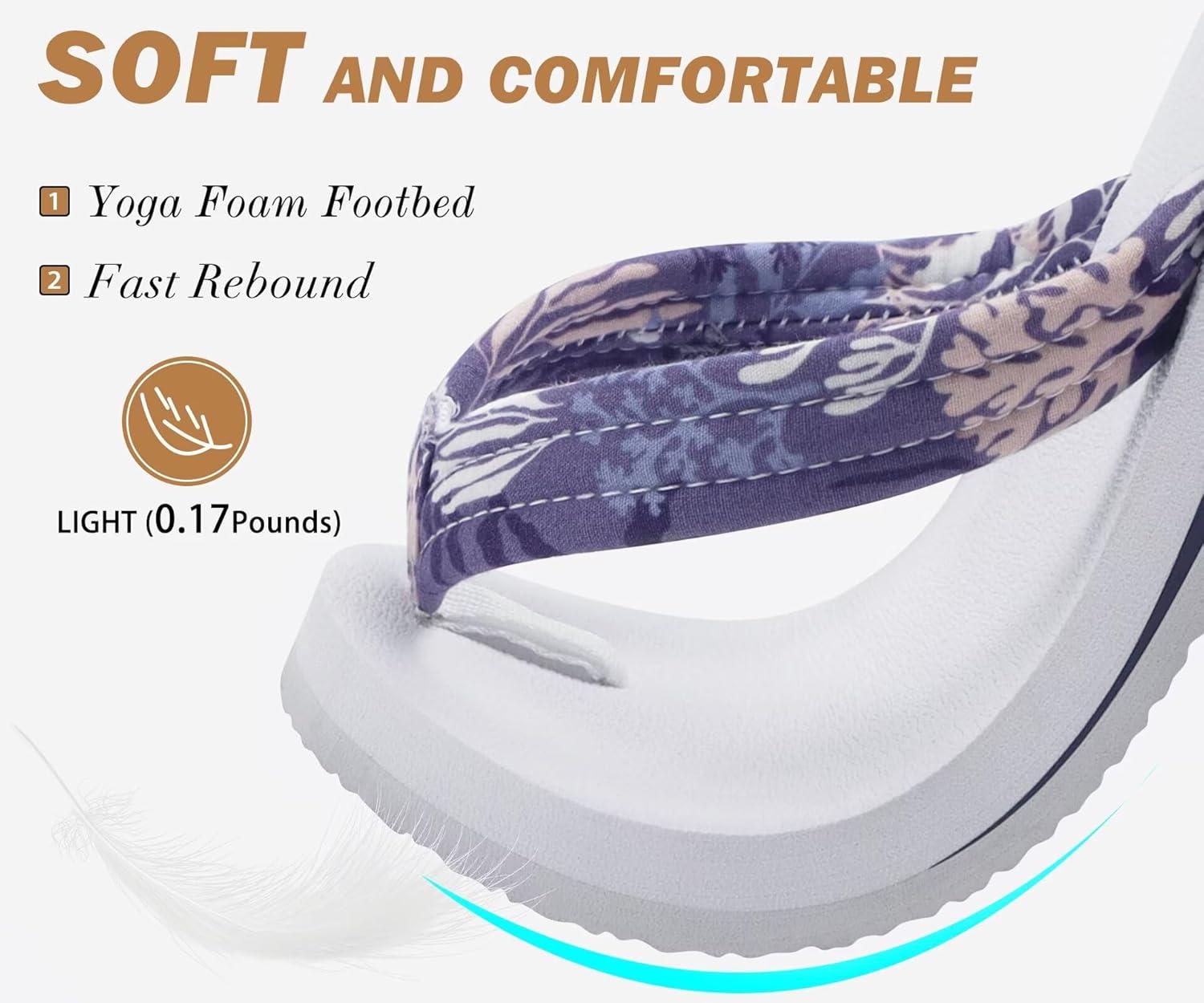 imageKuaiLu Womens Arch Support Flip Flops Ladies Comfort Lightweight Soft Yoga Mat Cushion Walking Thong SandalsPurple White