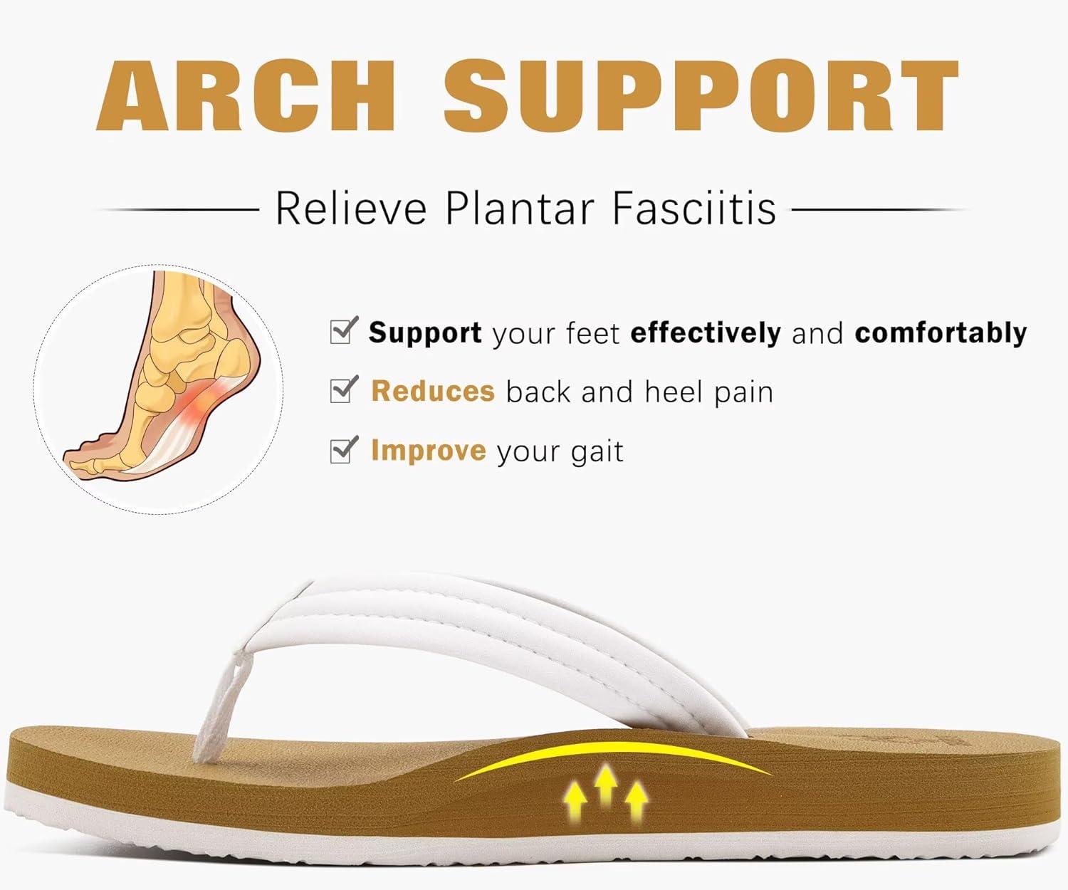 imageKuaiLu Womens Arch Support Flip Flops Ladies Comfort Lightweight Soft Yoga Mat Cushion Walking Thong SandalsWhite Khaki
