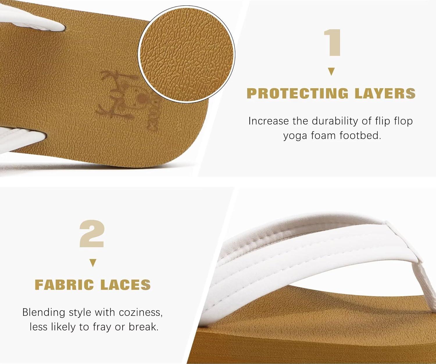 imageKuaiLu Womens Arch Support Flip Flops Ladies Comfort Lightweight Soft Yoga Mat Cushion Walking Thong SandalsWhite Khaki