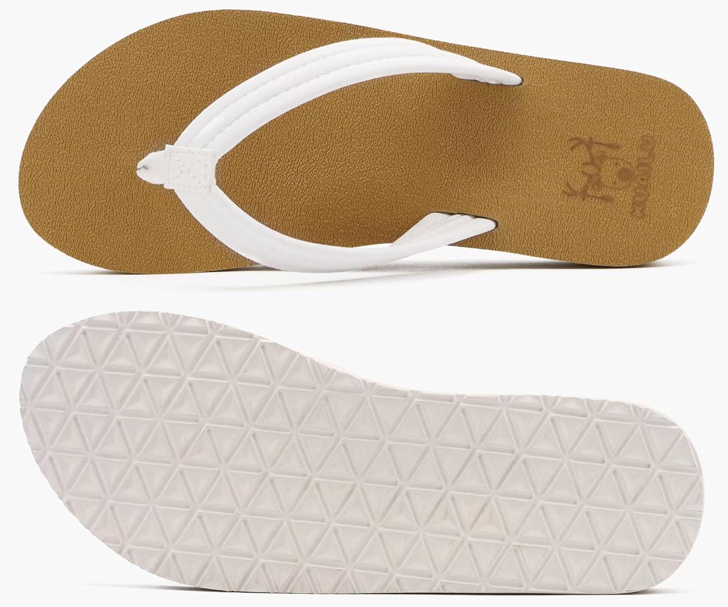 imageKuaiLu Womens Arch Support Flip Flops Ladies Comfort Lightweight Soft Yoga Mat Cushion Walking Thong SandalsWhite Khaki
