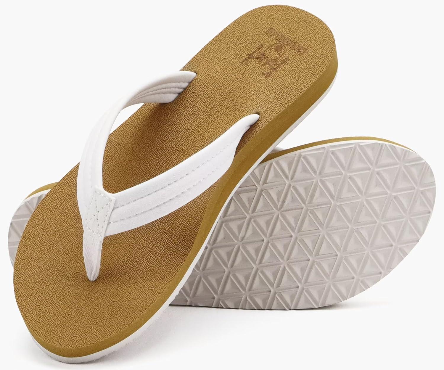 imageKuaiLu Womens Arch Support Flip Flops Ladies Comfort Lightweight Soft Yoga Mat Cushion Walking Thong SandalsWhite Khaki