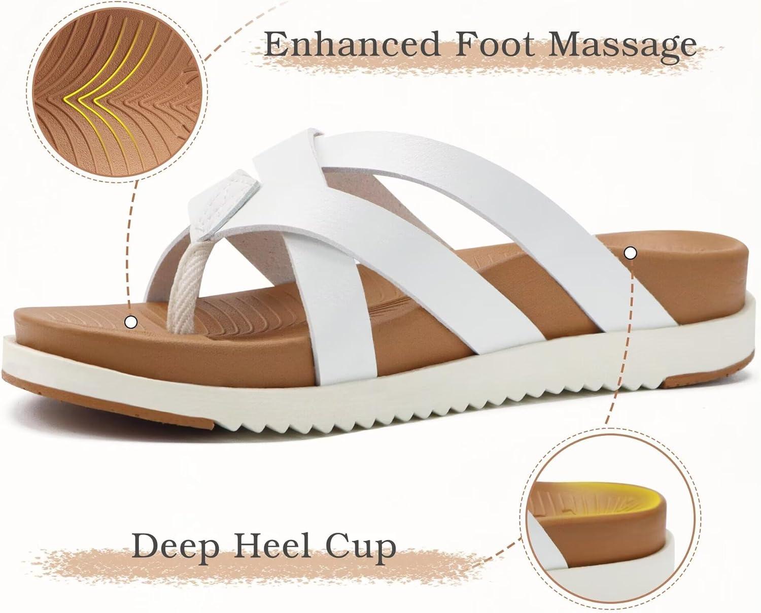 imageKuaiLu Womens Dressy Orthotic Flip Flops Trendy Comfortable Cushion Recovery Walking Criss Cross Thong Sandals Lightweight Yoga Foam Summer Slides with Plantar Fasciitis Arch SupportWhite Khaki