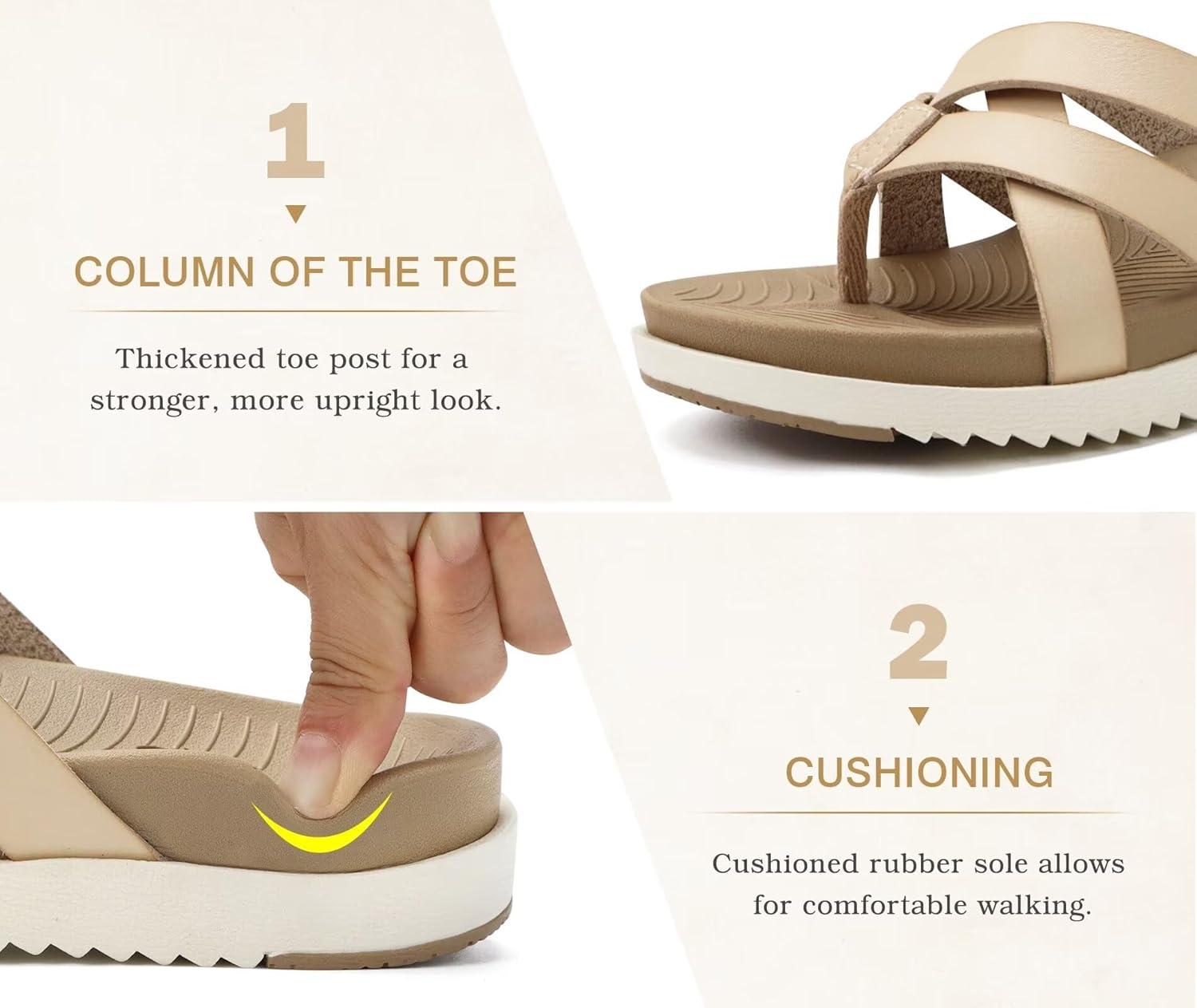 imageKuaiLu Womens Dressy Orthotic Flip Flops Trendy Comfortable Cushion Recovery Walking Criss Cross Thong Sandals Lightweight Yoga Foam Summer Slides with Plantar Fasciitis Arch SupportBeige